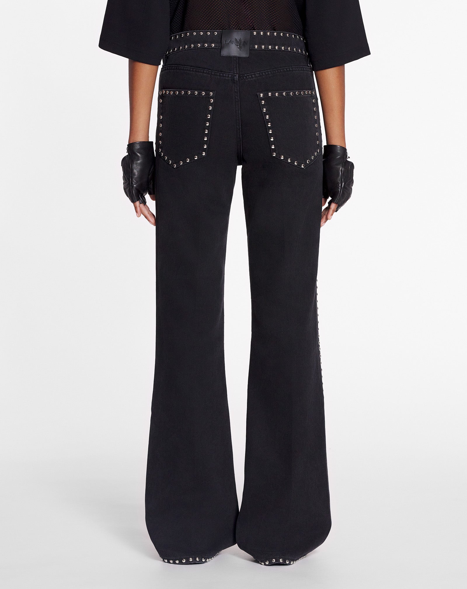 LANVIN WOMEN'S BLACK FLARE TROUSERS WITH STUDS