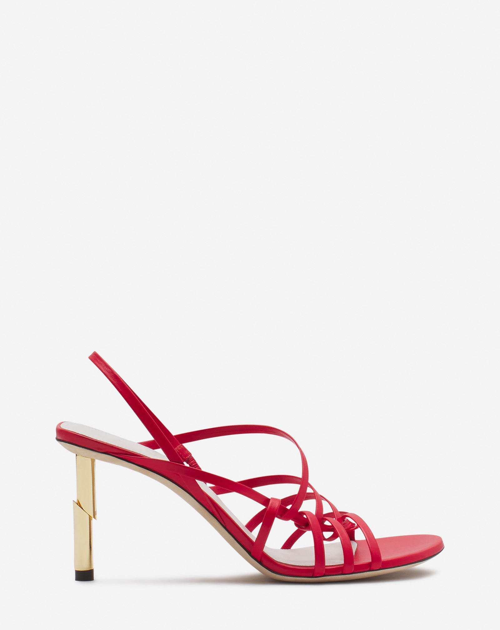 LANVIN WOMEN'S RED LEATHER STRAPPY HEELED SANDALS