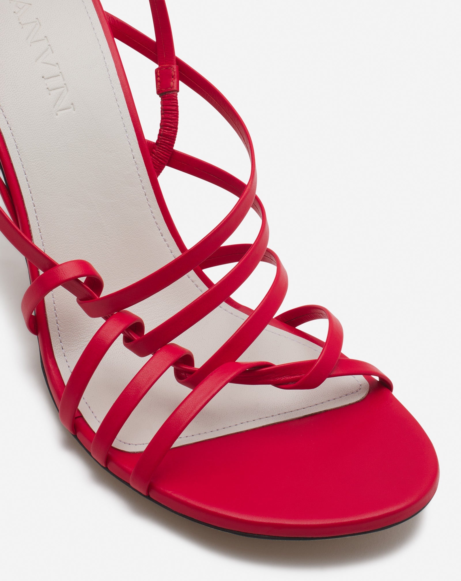 LANVIN WOMEN'S RED LEATHER STRAPPY HEELED SANDALS