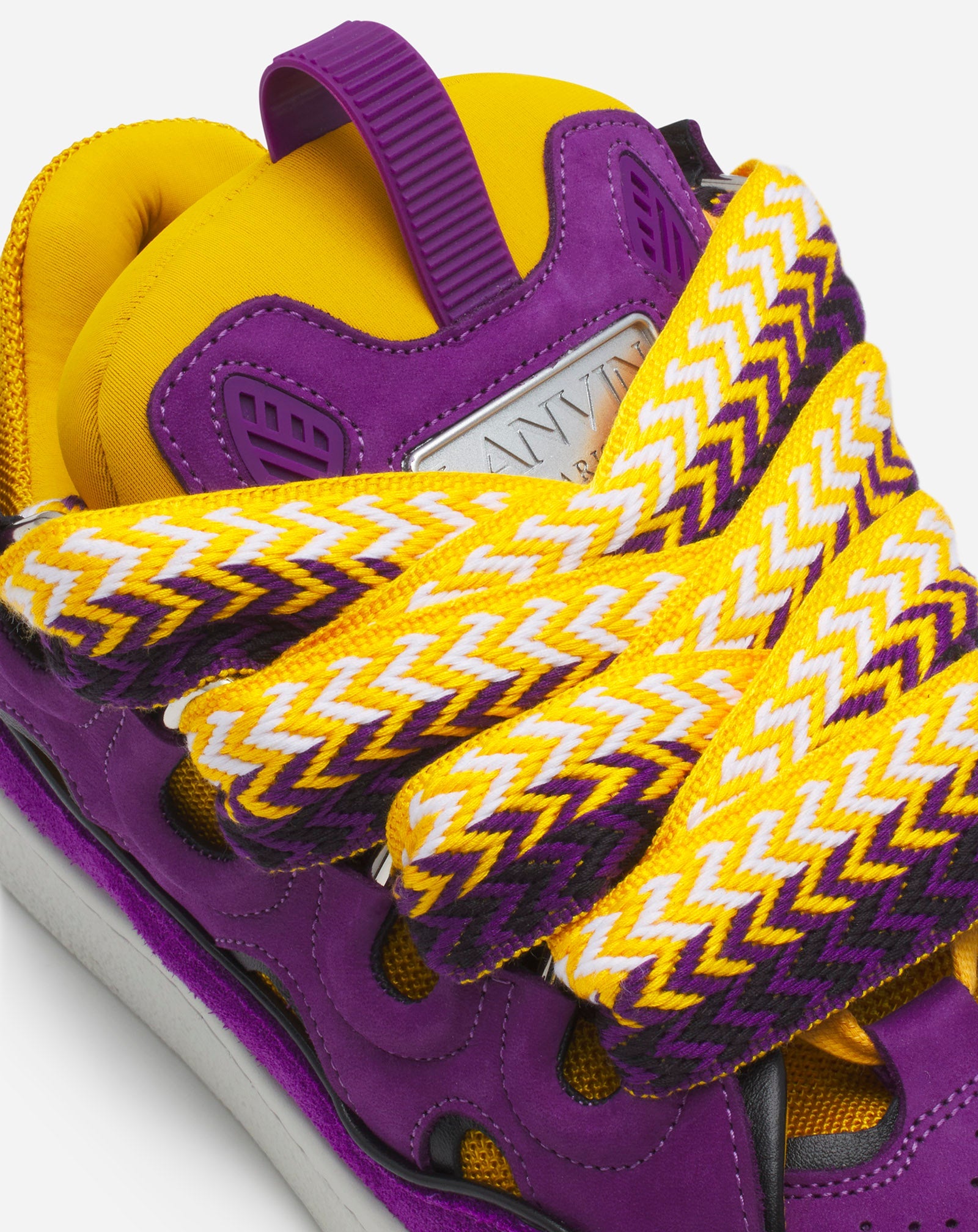LANVIN WOMEN'S VIOLET LEATHER SNEAKERS WITH YELLOW ACCENTS