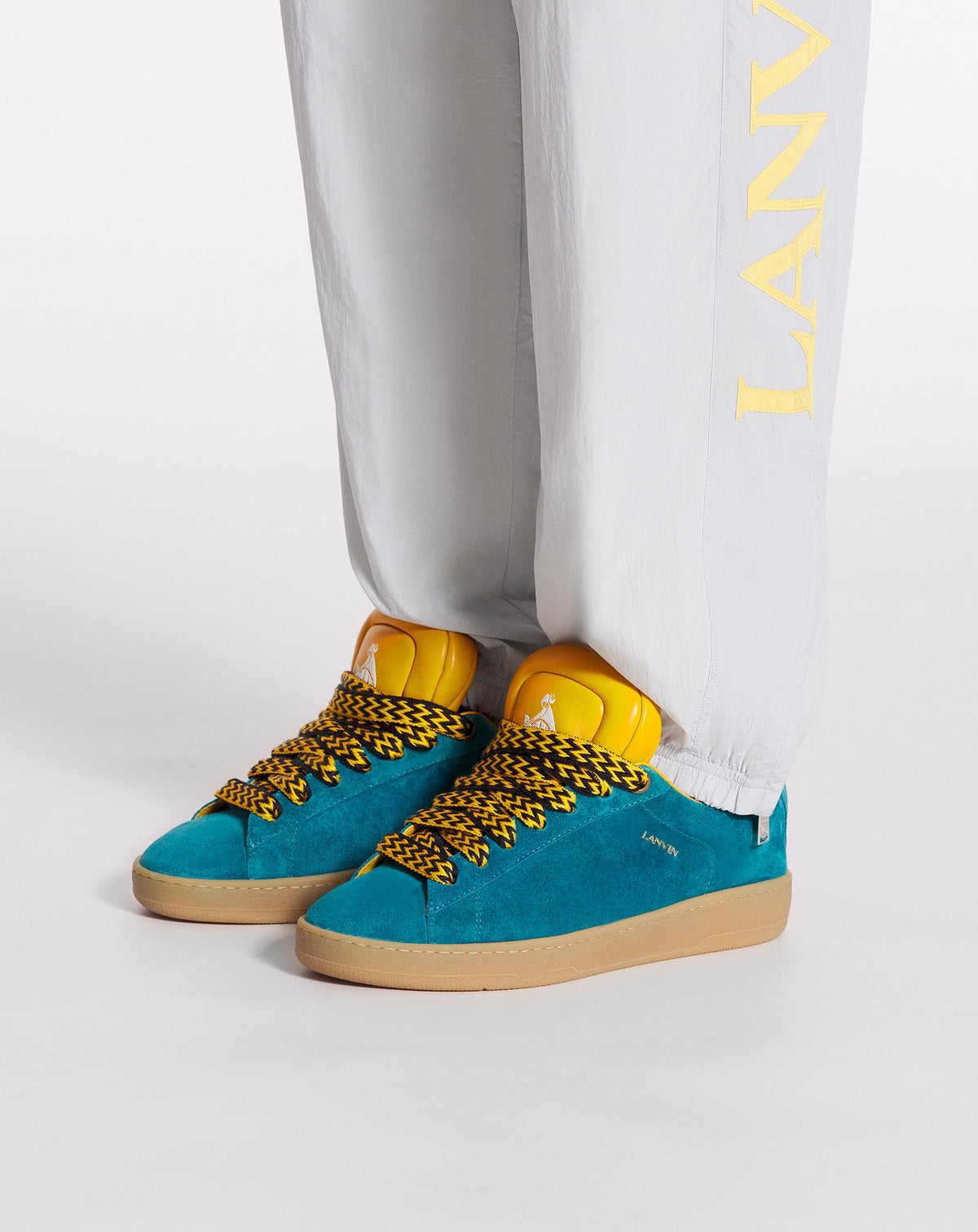 LANVIN WOMEN'S DARK BLUE YELLOW SUEDE SNEAKERS