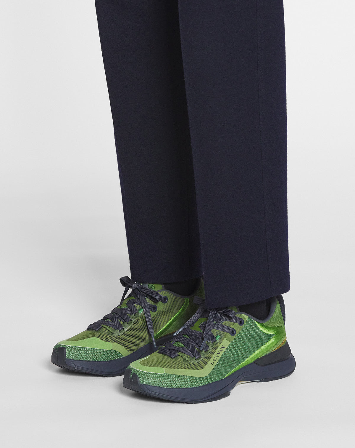LANVIN MEN'S DARK GREEN RUNNER SNEAKERS