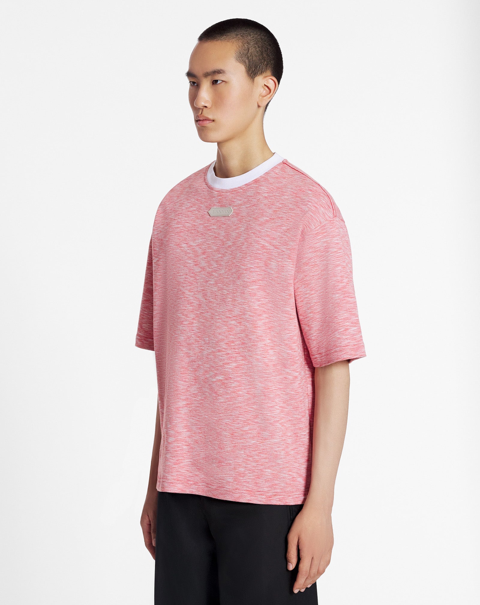 LANVIN MEN'S PINK CHINÉ KNIT T-SHIRT