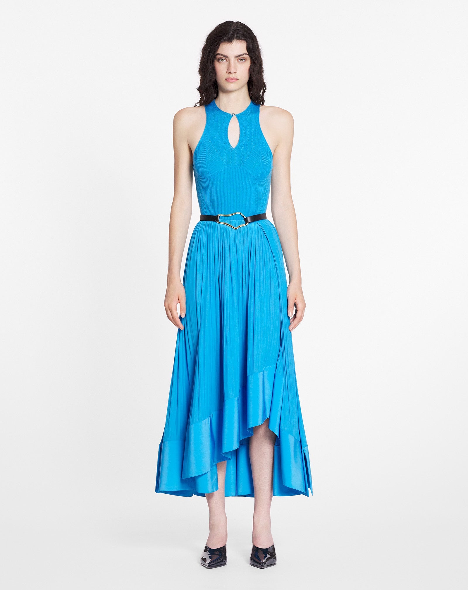 LANVIN WOMEN'S BLUE SILK KNIT HALTER TOP