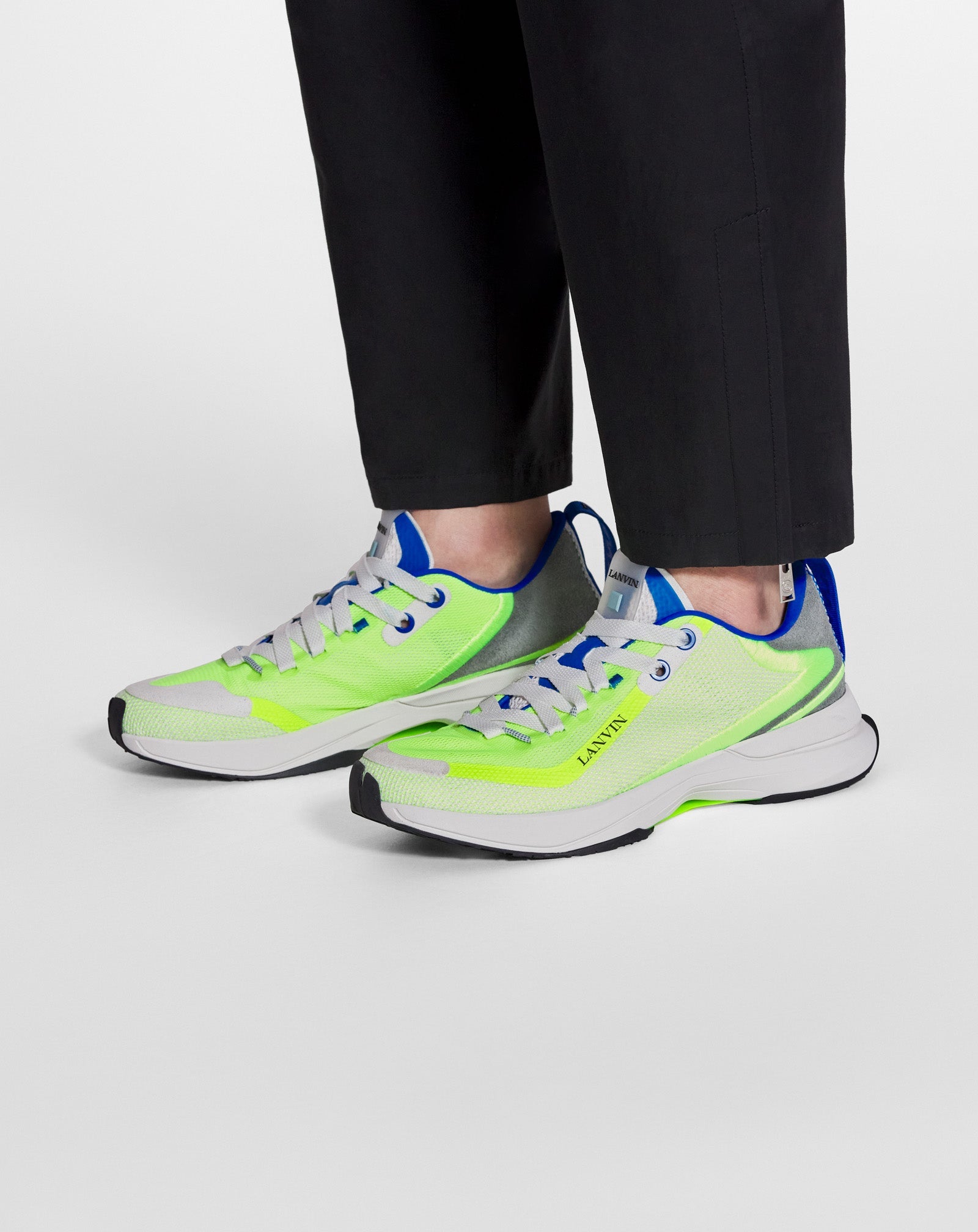 LANVIN MEN'S WHITE AND GREEN RUNNER SNEAKERS