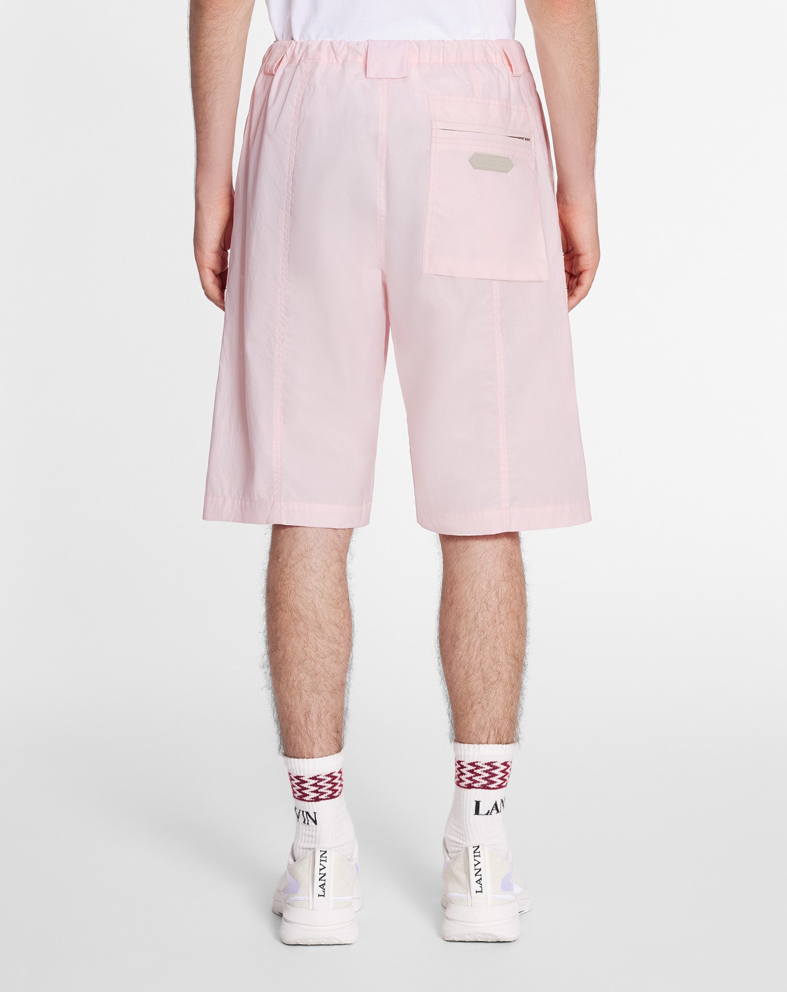 LANVIN MEN'S ROSÉ PARACHUTE SHORTS WITH ZIPPERS