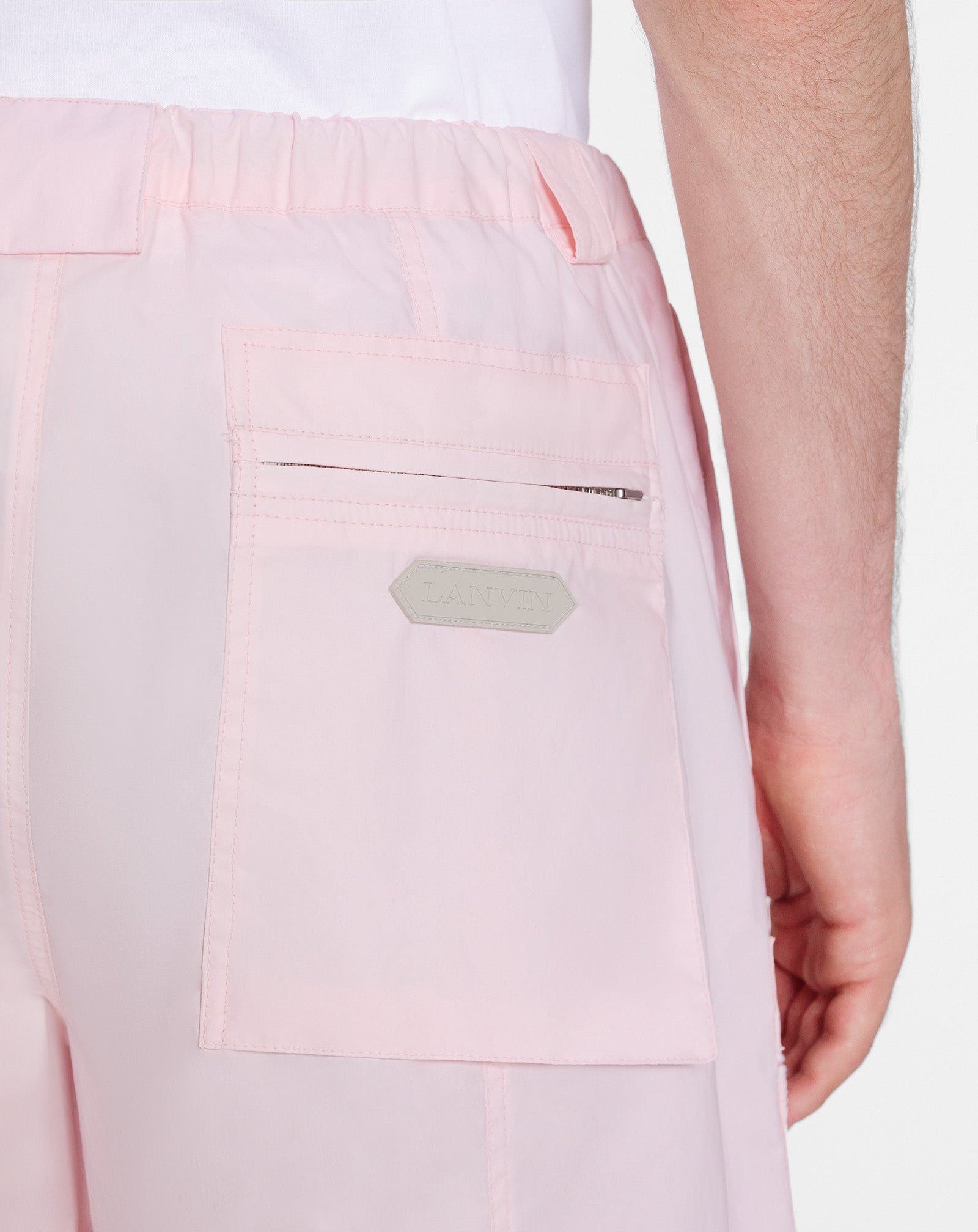 LANVIN MEN'S ROSÉ PARACHUTE SHORTS WITH ZIPPERS