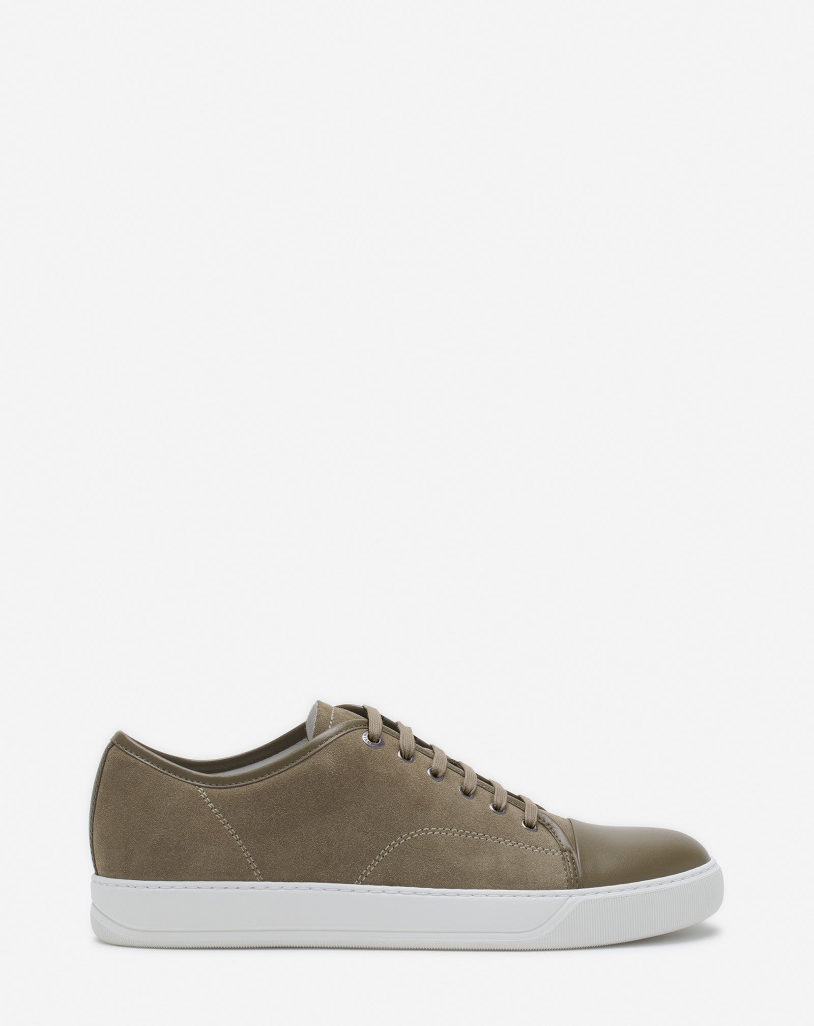 LANVIN MEN'S TAUPE LEATHER LOW-TOP SNEAKERS