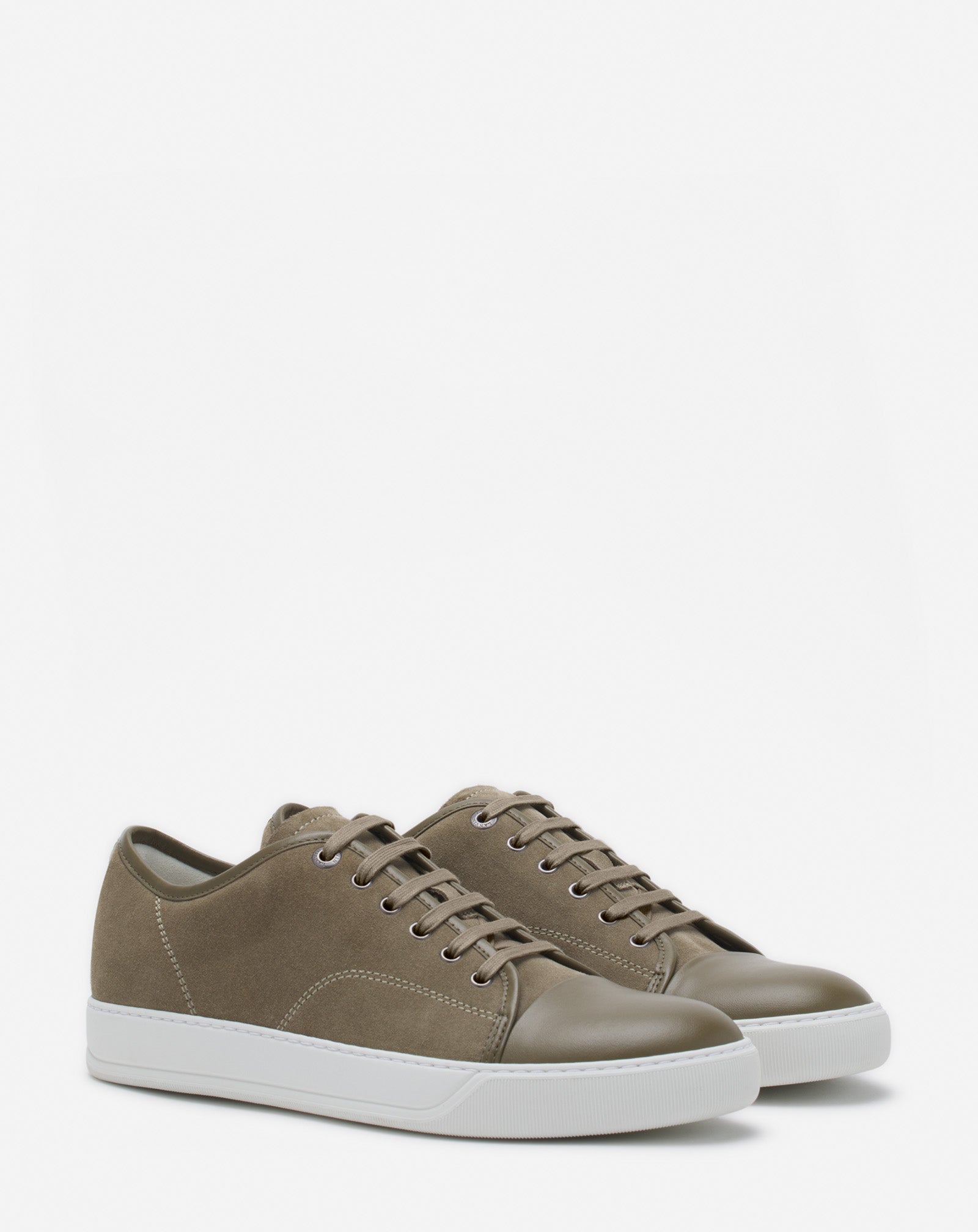LANVIN MEN'S TAUPE LEATHER LOW-TOP SNEAKERS
