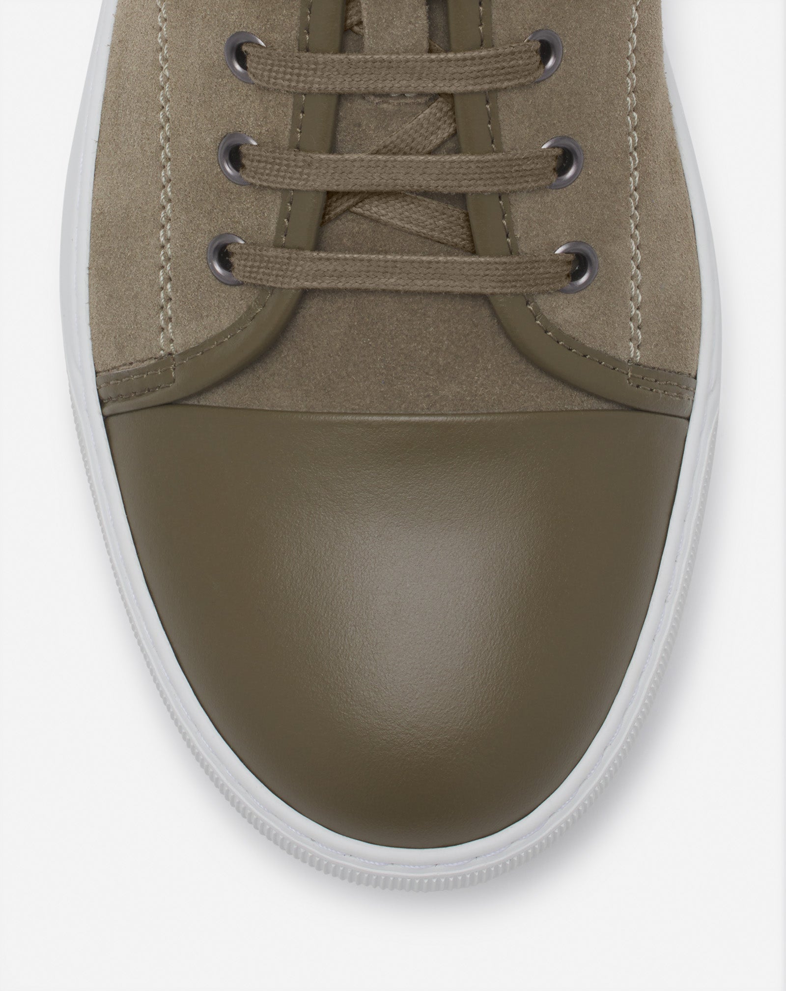 LANVIN MEN'S TAUPE LEATHER LOW-TOP SNEAKERS
