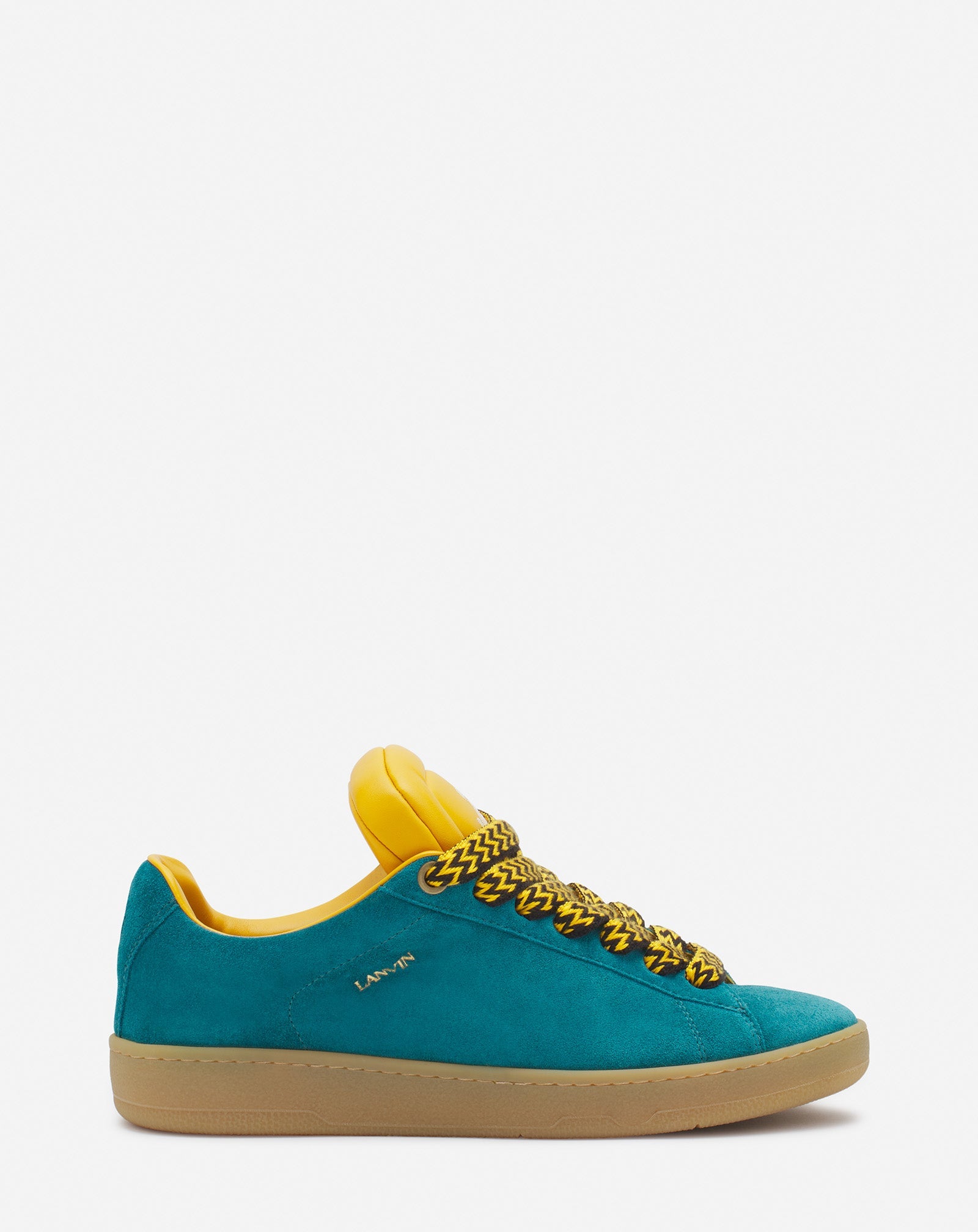 LANVIN MEN'S BLUE YELLOW LEATHER SNEAKERS