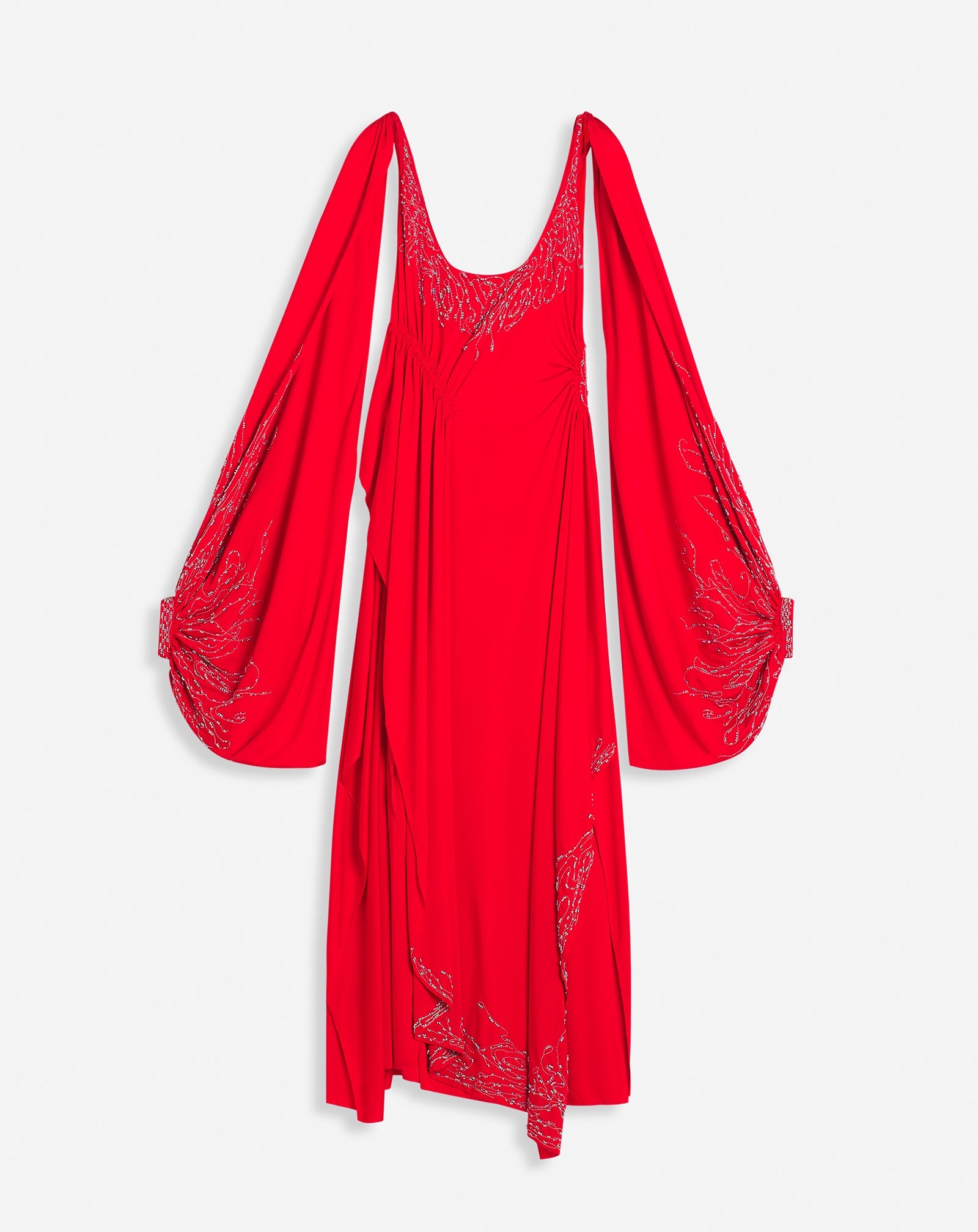 LANVIN WOMEN'S RED EMBROIDERED DRESS WITH OPEN SLEEVES