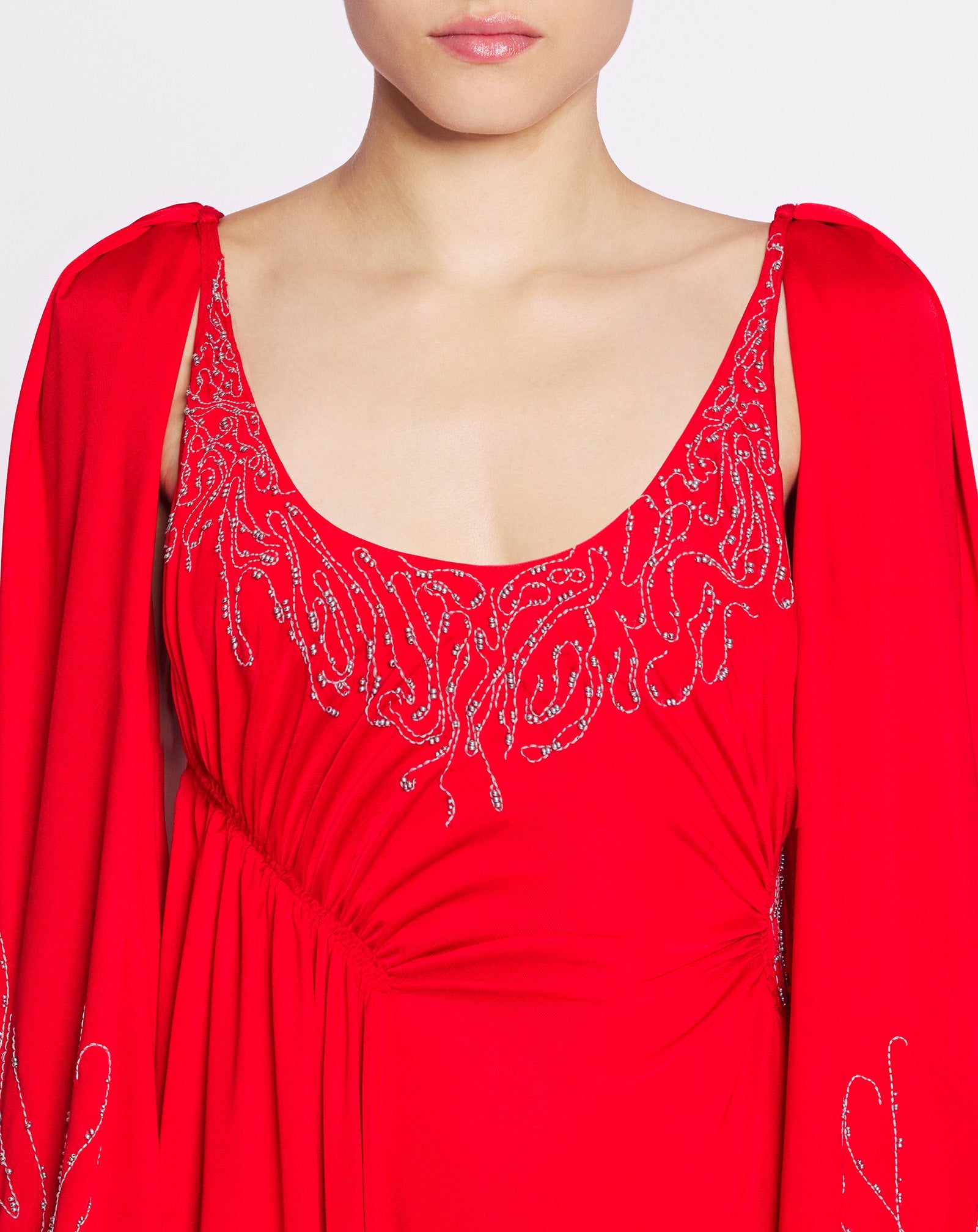 LANVIN WOMEN'S RED EMBROIDERED DRESS WITH OPEN SLEEVES