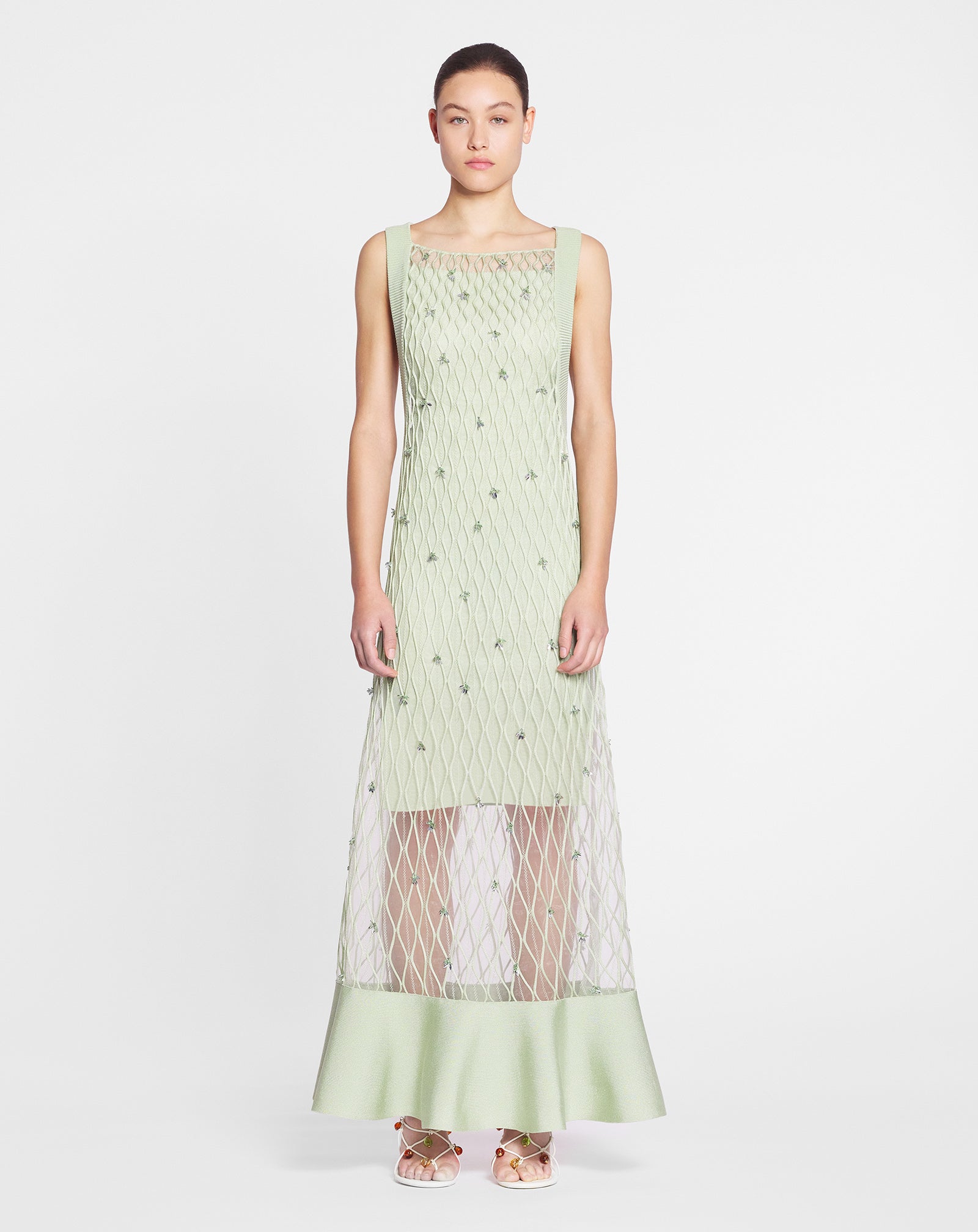 LANVIN WOMEN'S AMANDE EMBROIDERED CAGE KNIT DRESS