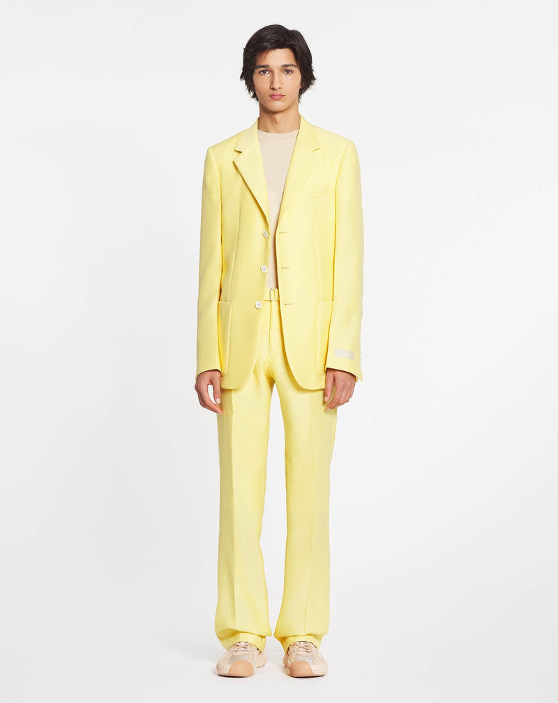 LANVIN MEN'S YELLOW SILK WOOL SINGLE-BREASTED JACKET