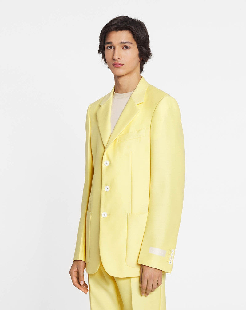 LANVIN MEN'S YELLOW SILK WOOL SINGLE-BREASTED JACKET