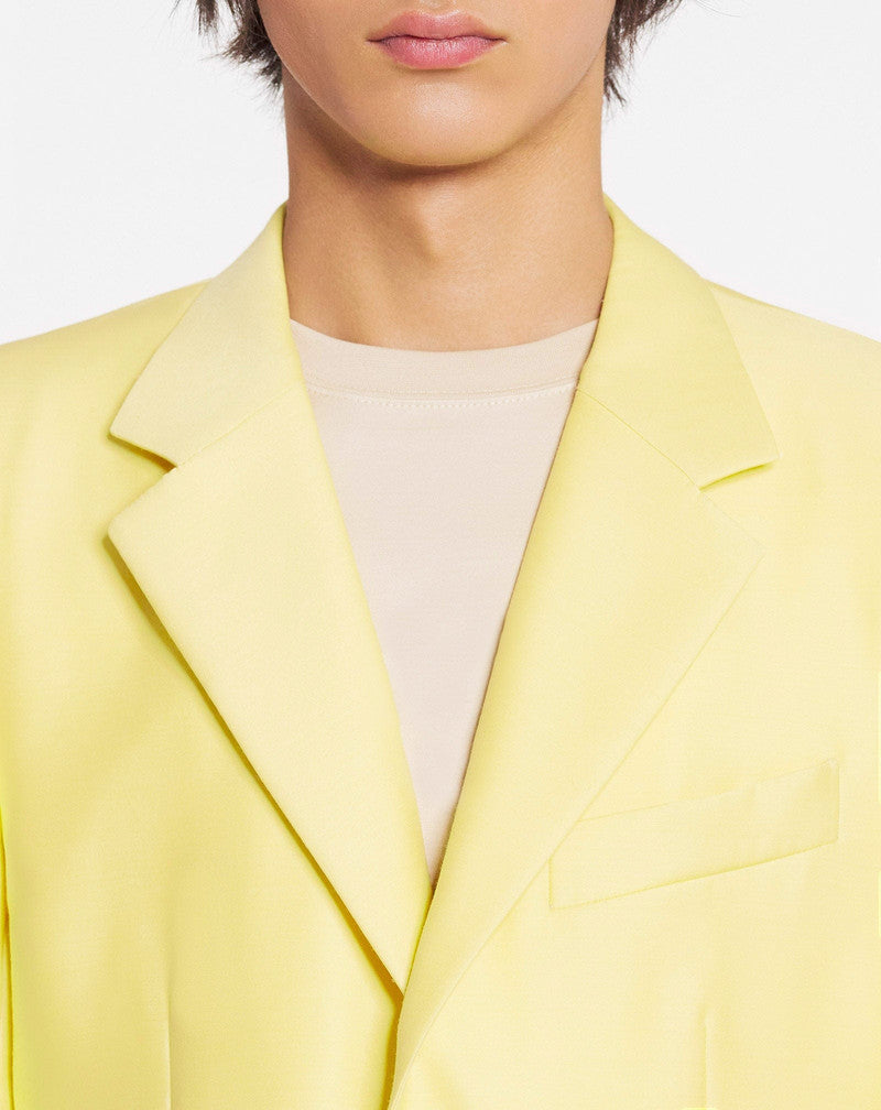LANVIN MEN'S YELLOW SILK WOOL SINGLE-BREASTED JACKET
