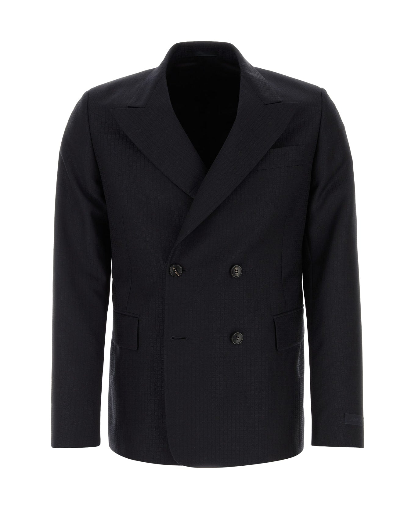 LANVIN MEN'S NAVY MOHAIR WOOL DOUBLE-BREASTED JACKET