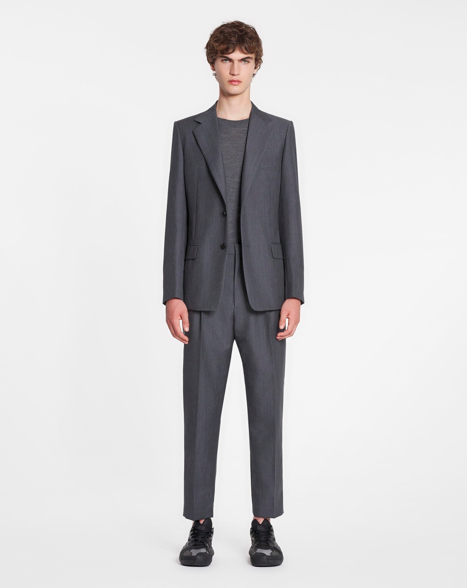 LANVIN MEN'S DARK GRAY WOOL SINGLE-BREASTED JACKET