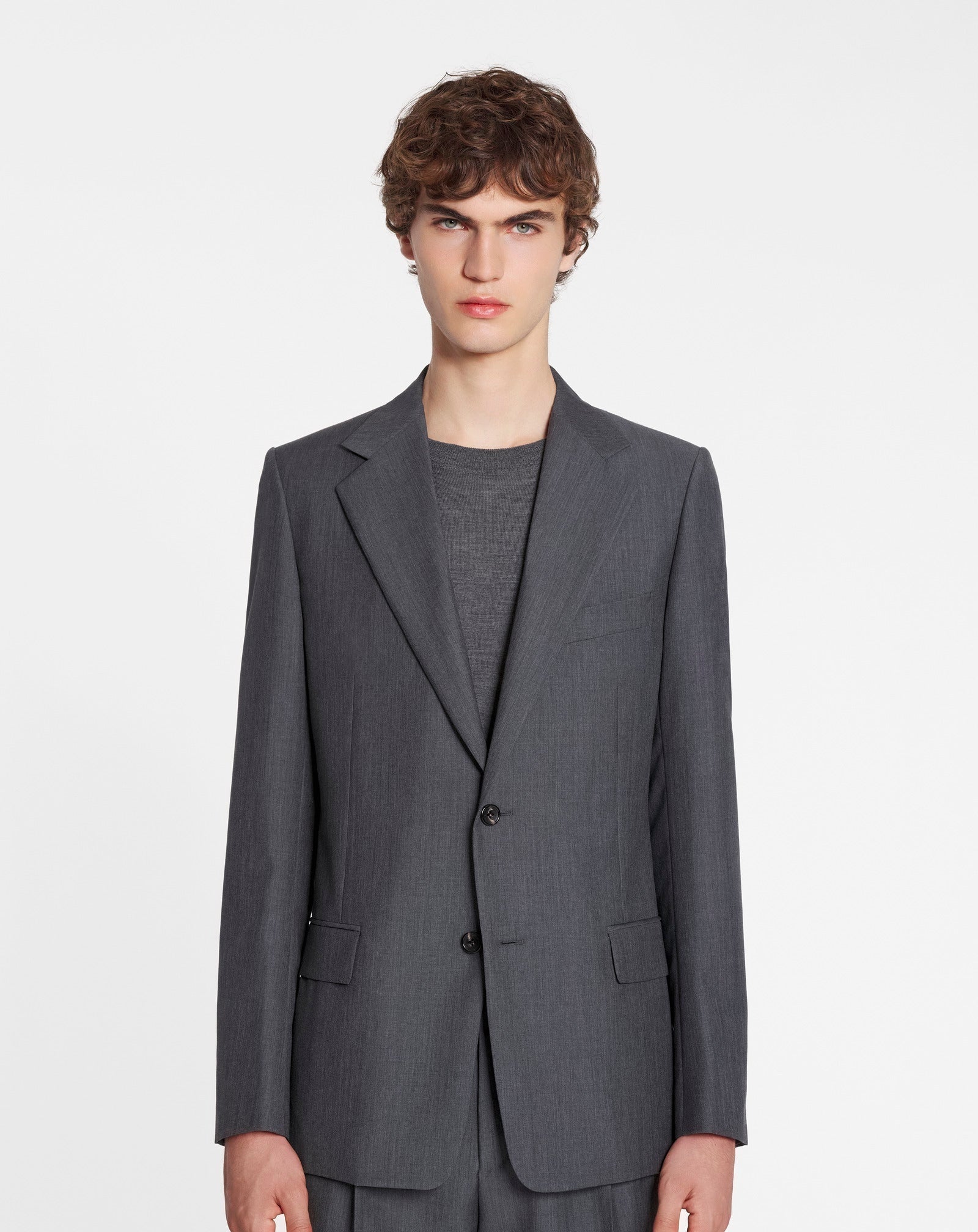 LANVIN MEN'S DARK GRAY WOOL SINGLE-BREASTED JACKET