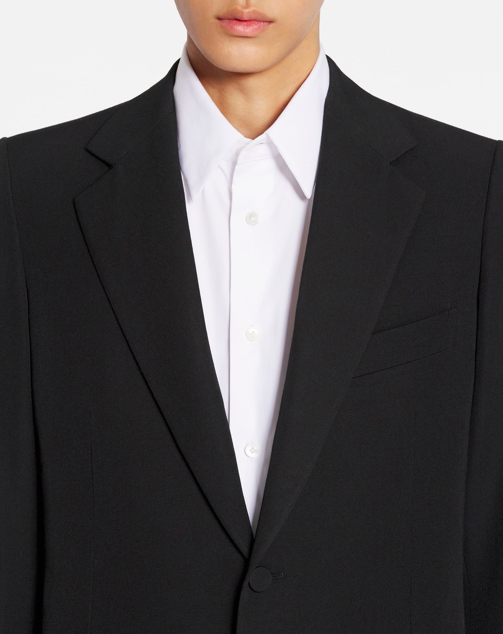 LANVIN MEN'S BLACK VIRGIN WOOL SINGLE-BREASTED JACKET
