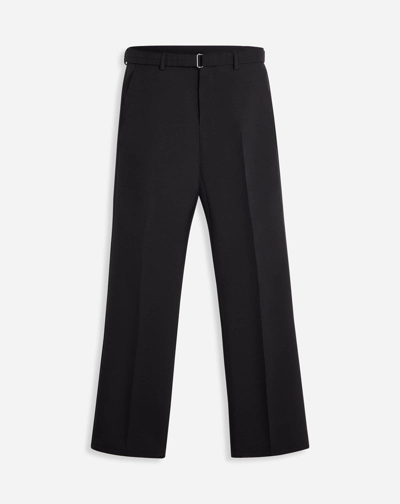 LANVIN MEN'S BLACK BELTED STRAIGHT LEG TROUSERS