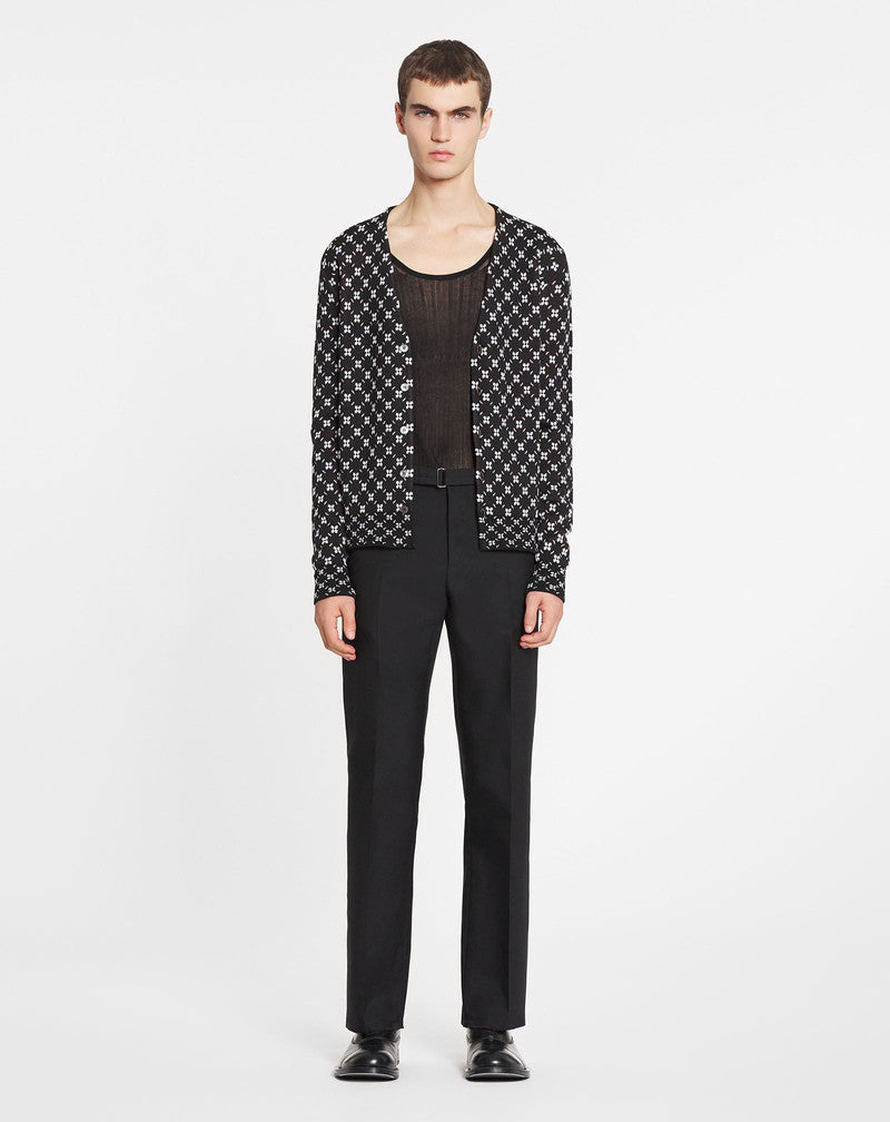 LANVIN MEN'S BLACK BELTED STRAIGHT LEG TROUSERS