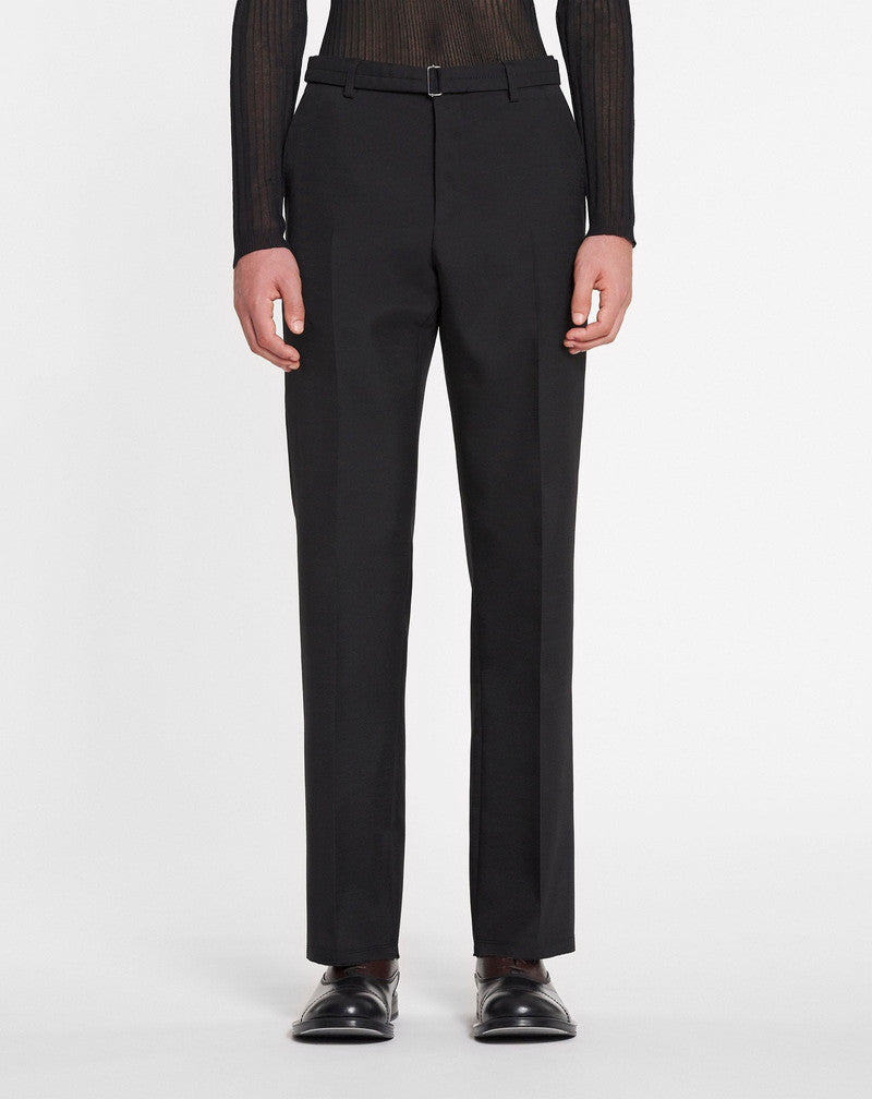 LANVIN MEN'S BLACK BELTED STRAIGHT LEG TROUSERS