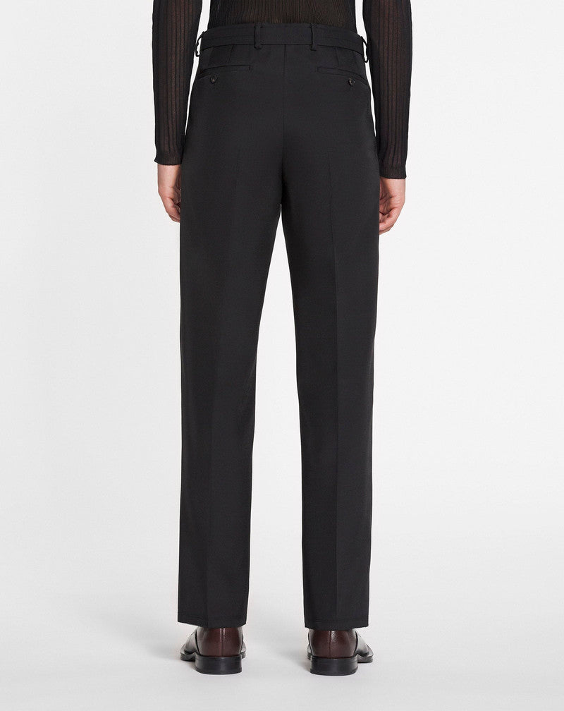 LANVIN MEN'S BLACK BELTED STRAIGHT LEG TROUSERS