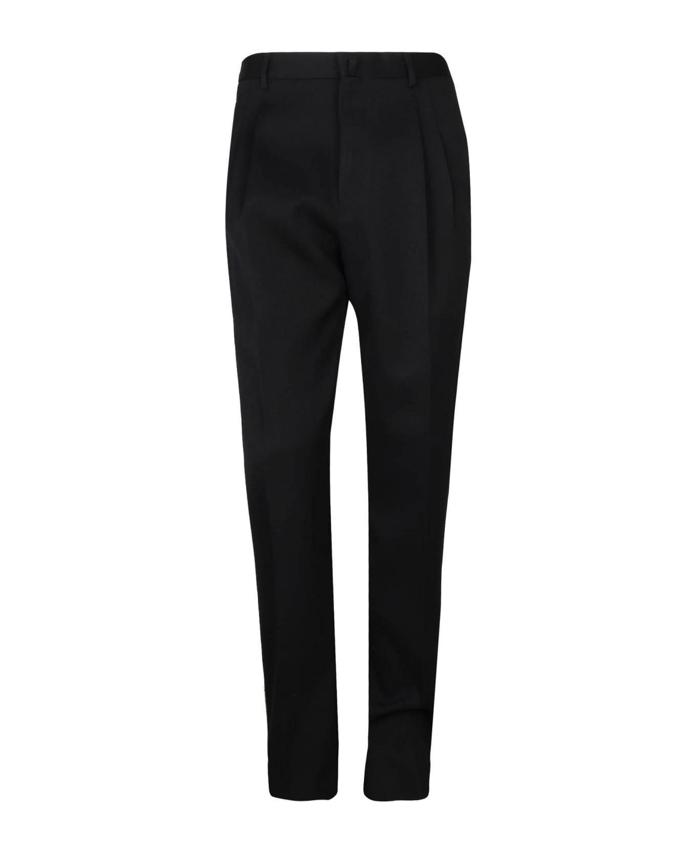LANVIN MEN'S BLACK WOOL STRAIGHT LEG TROUSERS