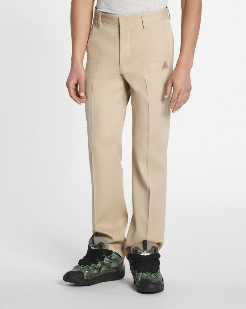 LANVIN MEN'S BEIGE WOOL STRAIGHT TROUSERS