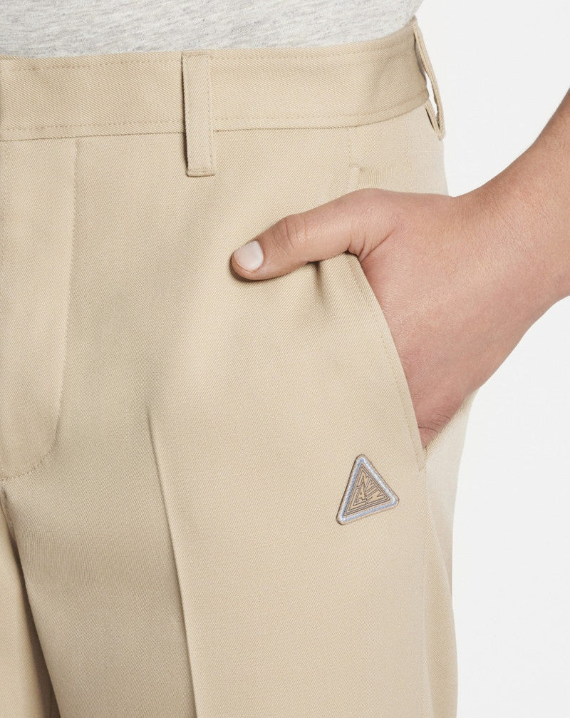 LANVIN MEN'S BEIGE WOOL STRAIGHT TROUSERS