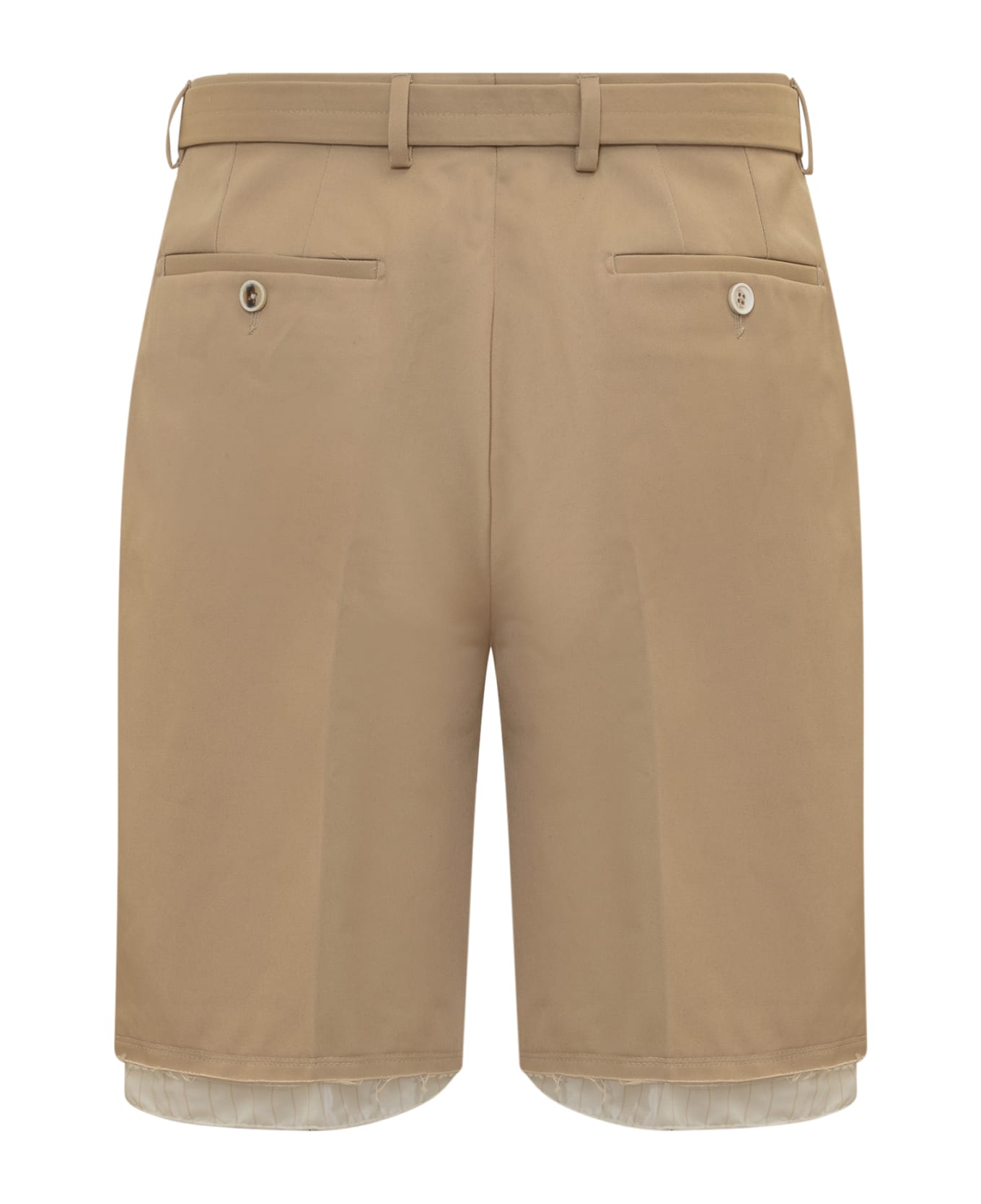 LANVIN MEN'S BEIGE TAILORED SHORTS WITH RAW EDGES