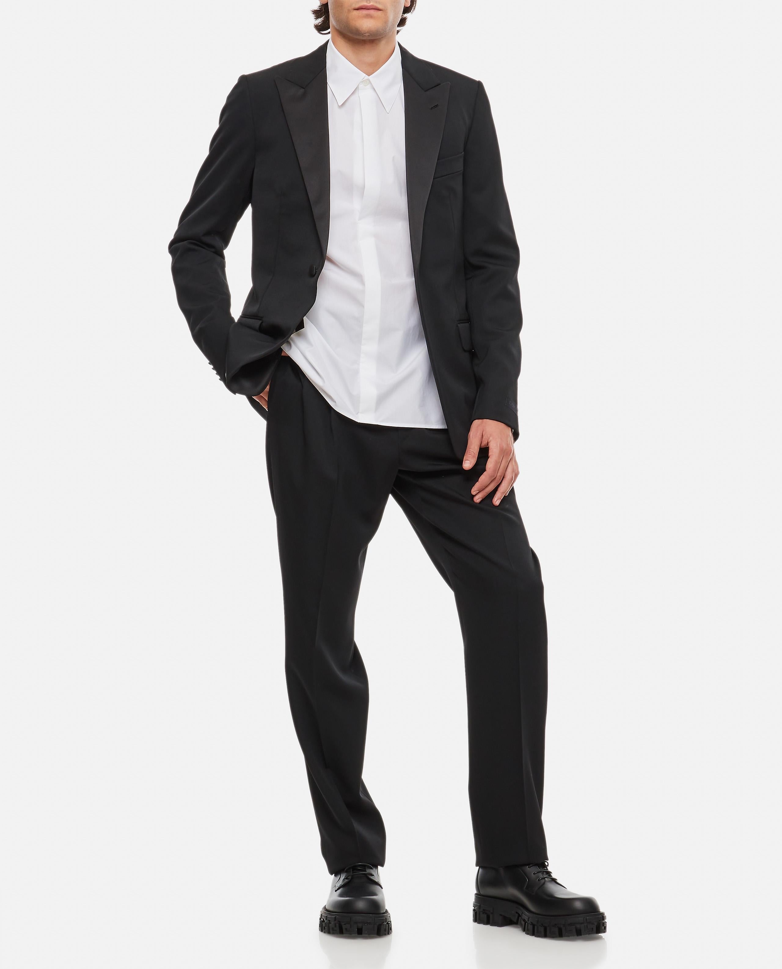 LANVIN MEN'S BLACK WOOL STRAIGHT LEG TROUSERS