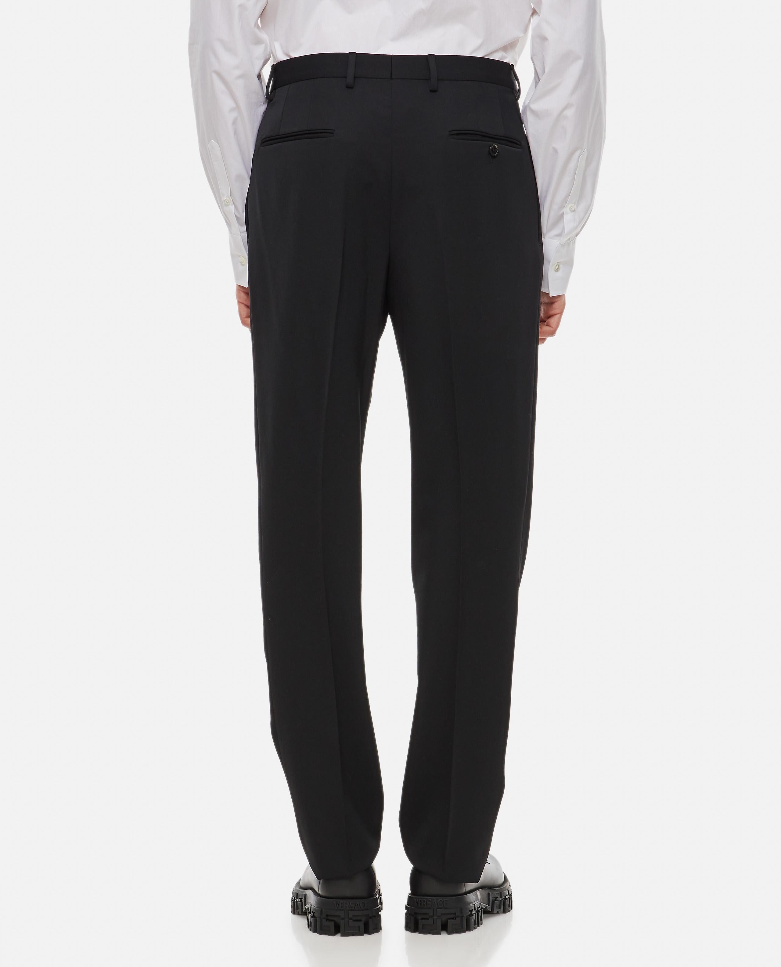LANVIN MEN'S BLACK WOOL STRAIGHT LEG TROUSERS
