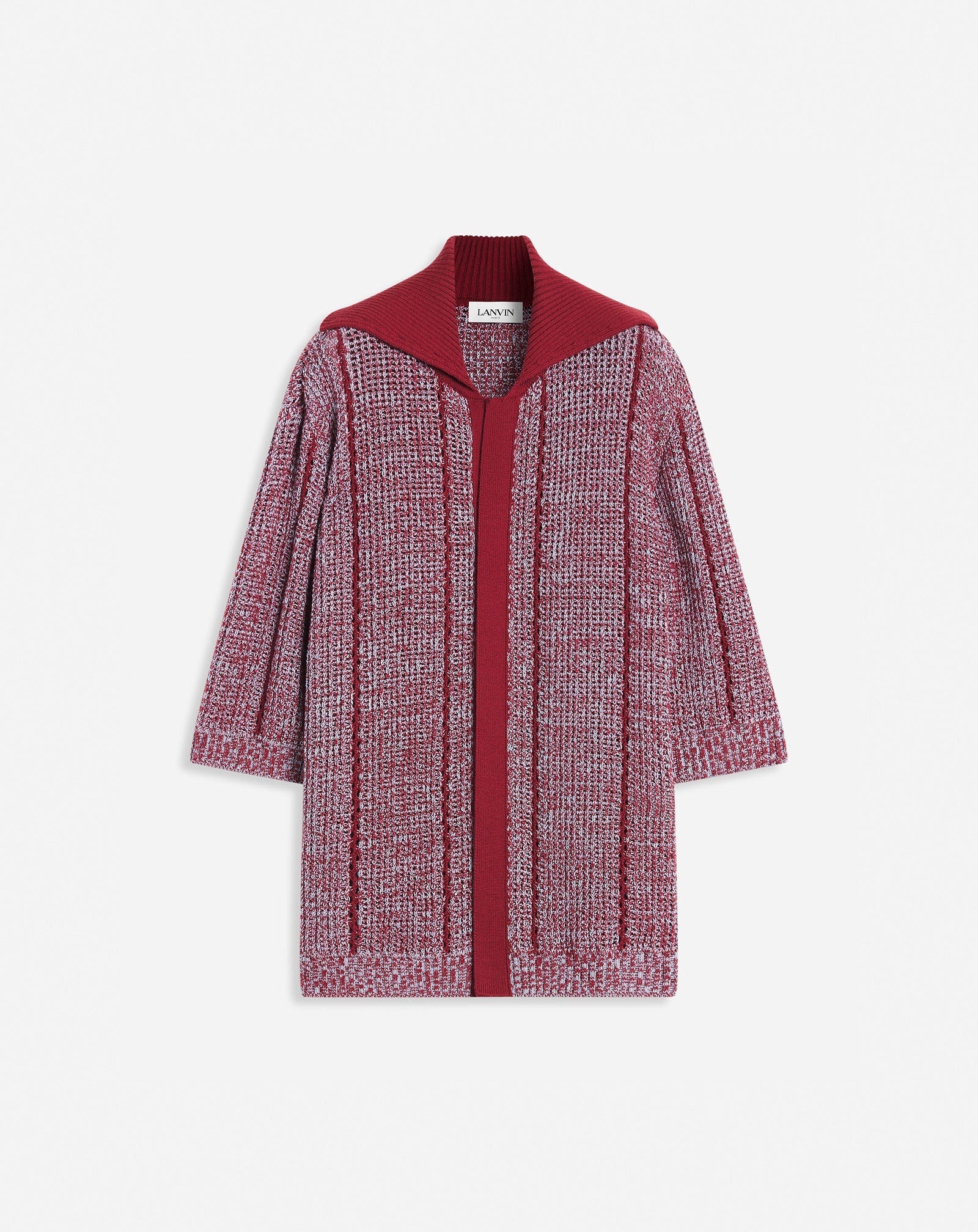 LANVIN MEN'S RED MULTICOLOR LACE KNIT CARDIGAN