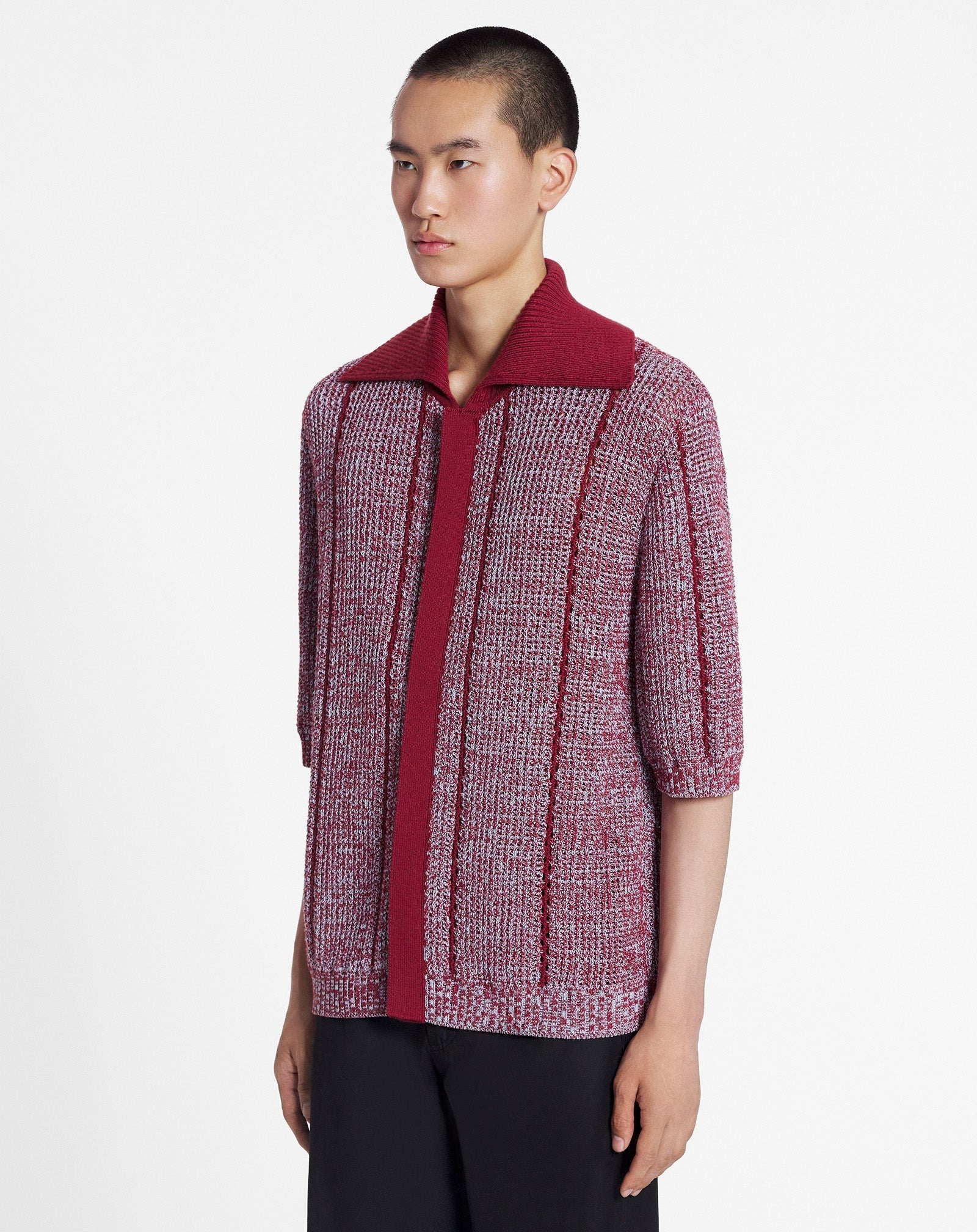 LANVIN MEN'S RED MULTICOLOR LACE KNIT CARDIGAN