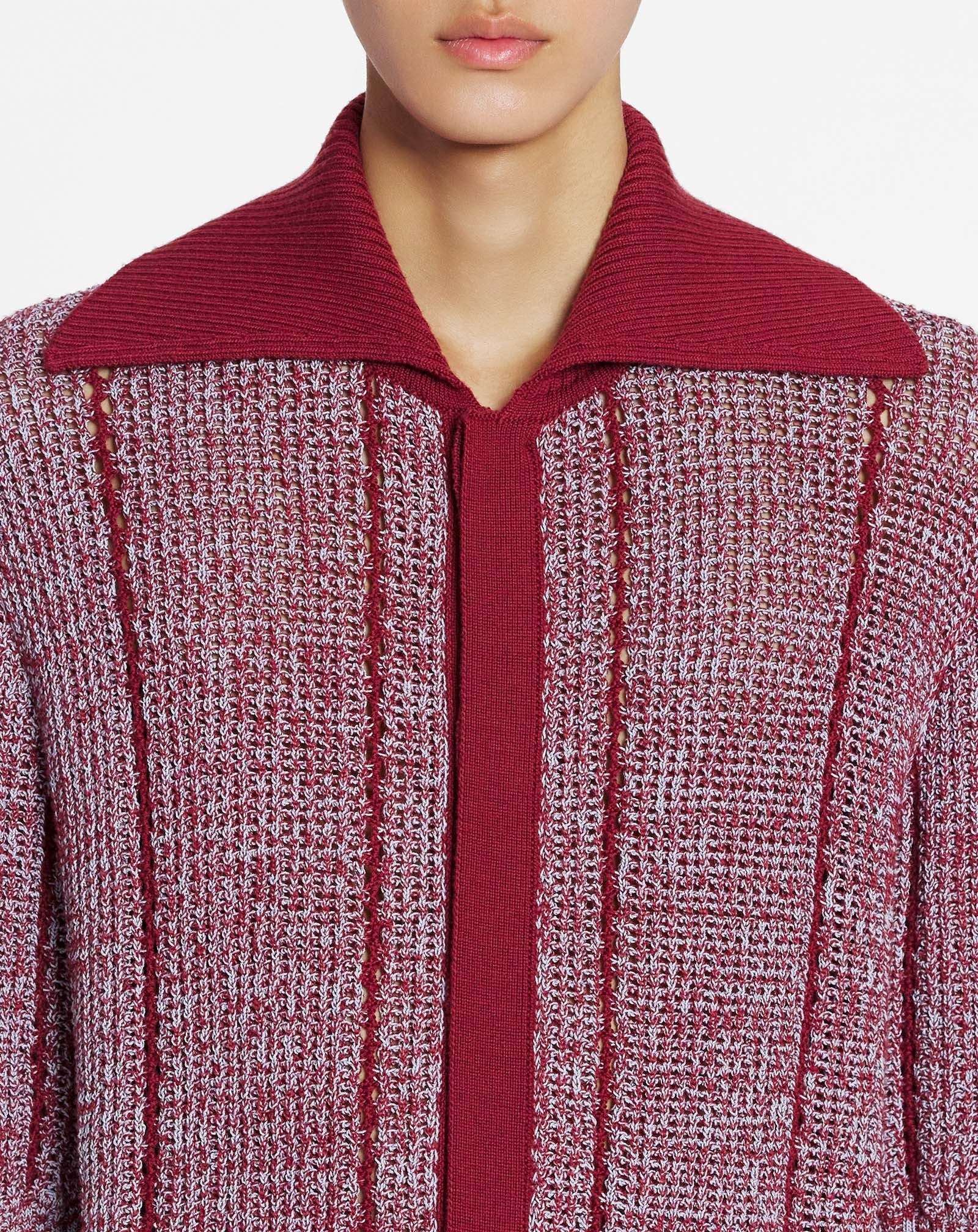 LANVIN MEN'S RED MULTICOLOR LACE KNIT CARDIGAN