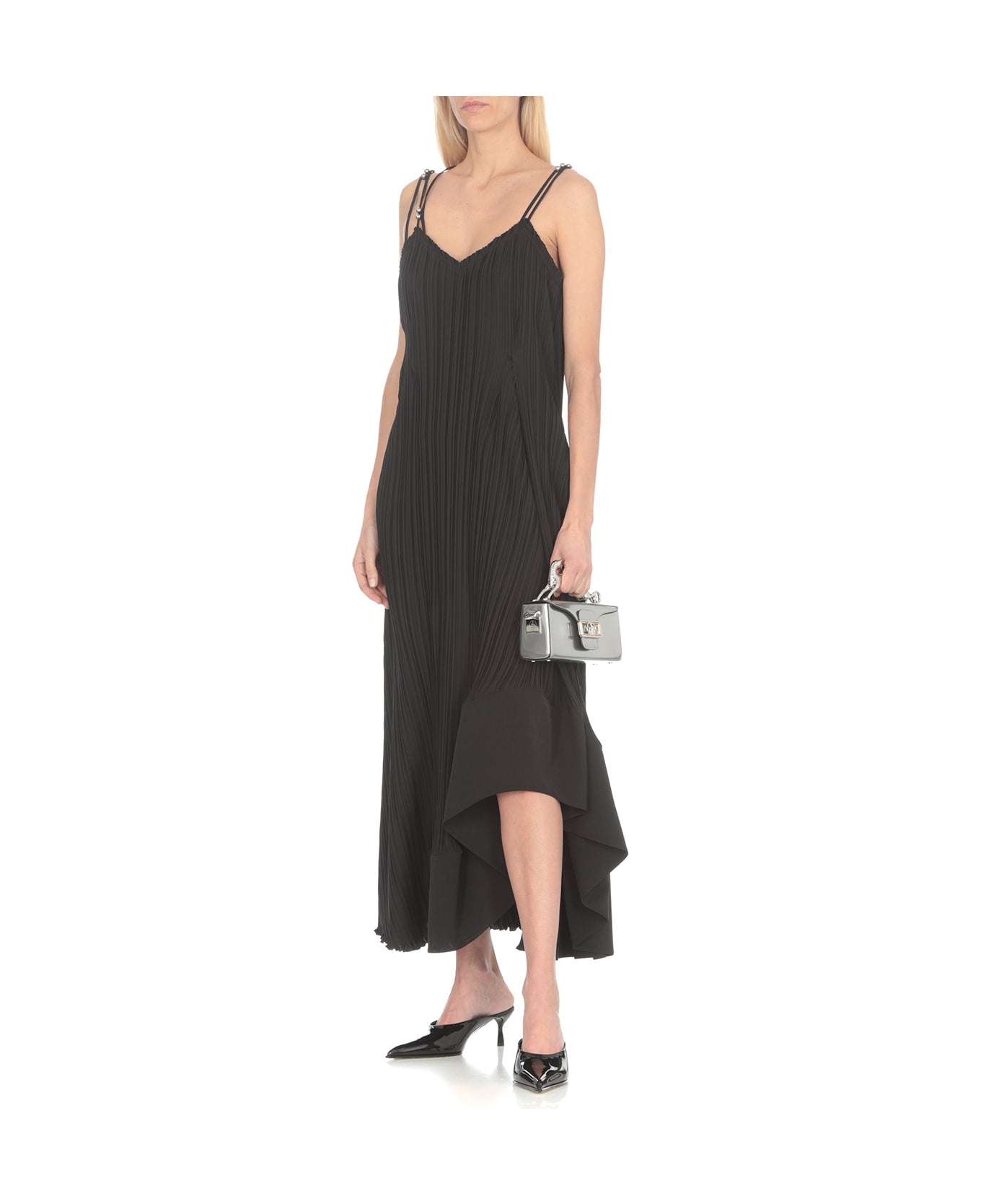 LANVIN WOMEN'S BLACK PLEATED LONG STRAP DRESS