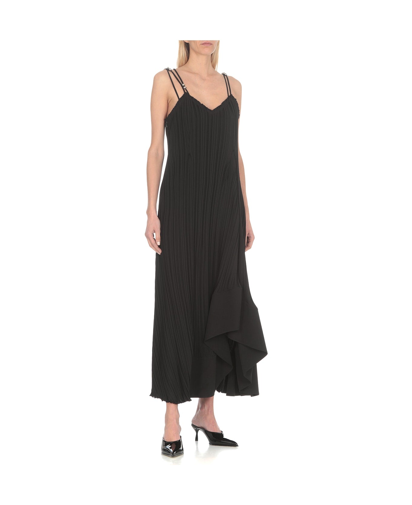 LANVIN WOMEN'S BLACK PLEATED LONG STRAP DRESS