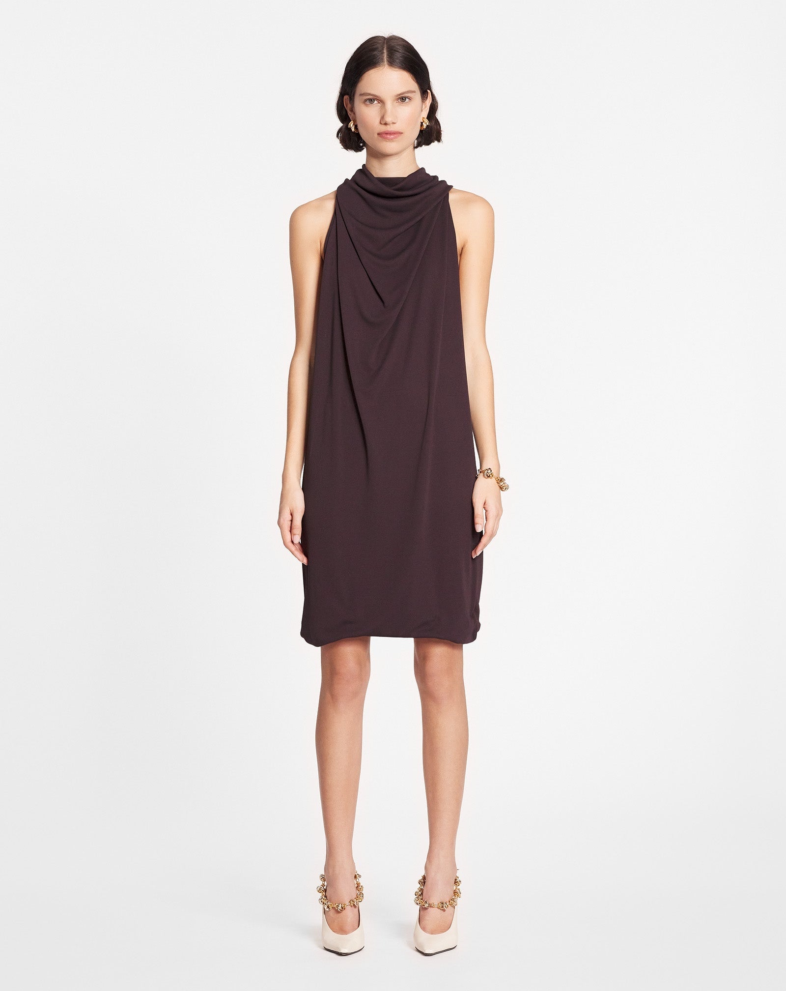 LANVIN WOMEN'S DARK BROWN TWISTED BACK DRESS