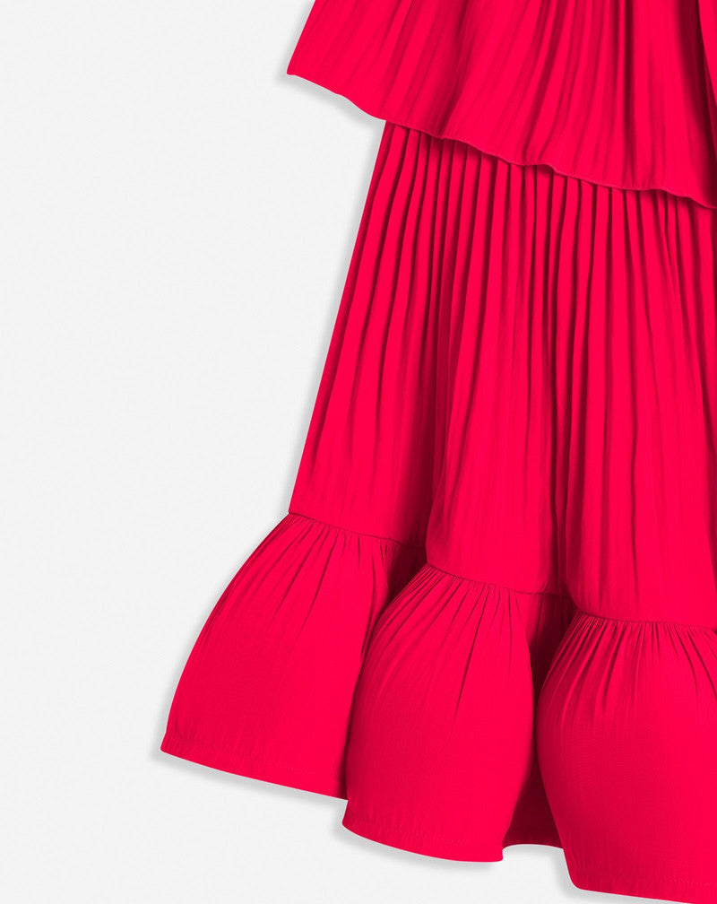 LANVIN WOMEN'S RED ASYMMETRIC LAYERED SHORT DRESS