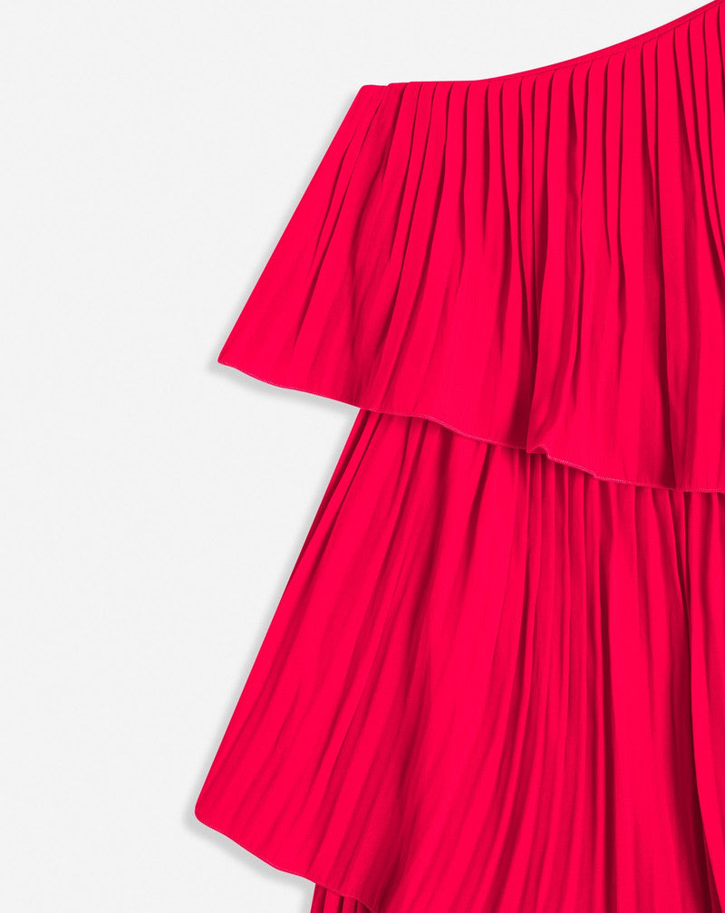 LANVIN WOMEN'S RED ASYMMETRIC LAYERED SHORT DRESS