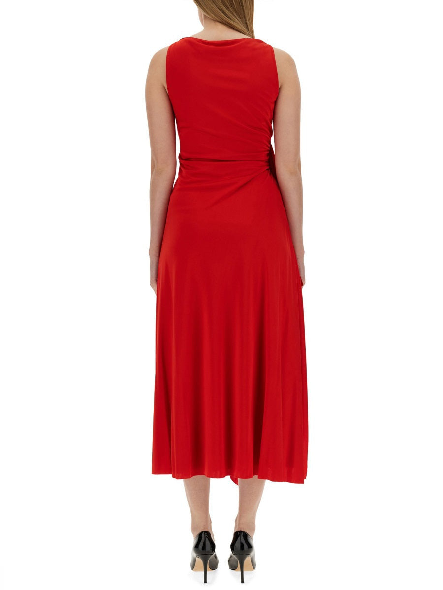 LANVIN WOMEN'S RED SLEEVELESS DRAPED DRESS