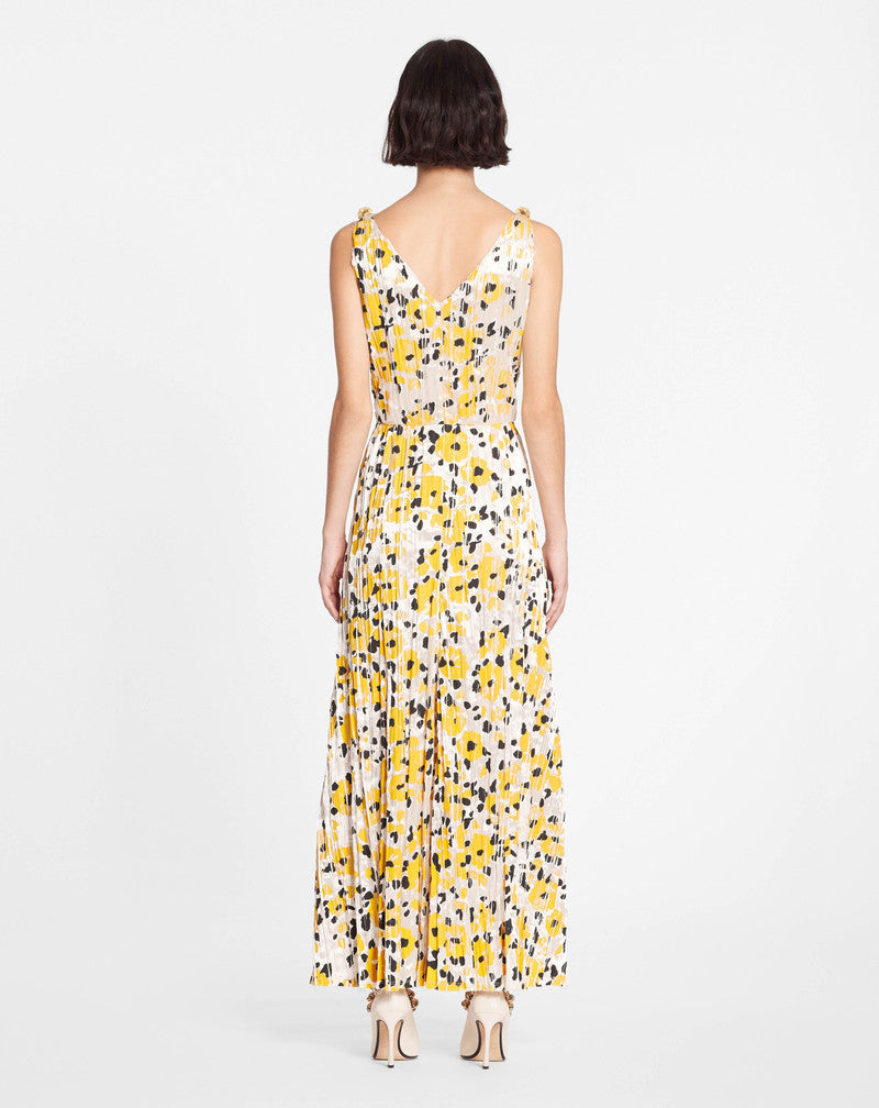 LANVIN WOMEN'S YELLOW FLORAL SLEEVELESS A-LINE MIDI DRESS