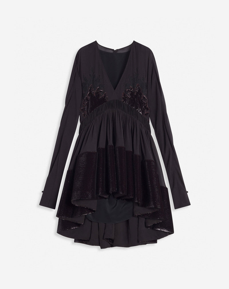 LANVIN WOMEN'S ESPRESSO LACE V-NECK FLARED DRESS