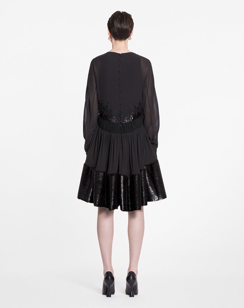 LANVIN WOMEN'S ESPRESSO LACE V-NECK FLARED DRESS