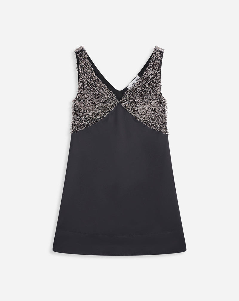 LANVIN WOMEN'S BLACK EMBROIDERED V-NECK DRESS