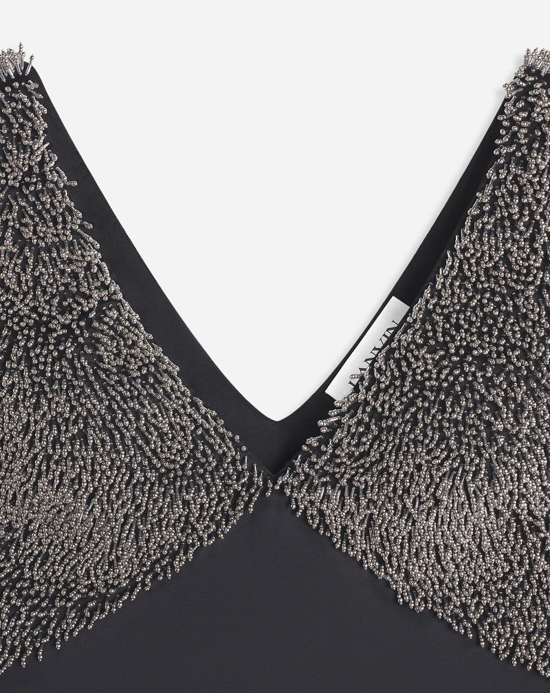 LANVIN WOMEN'S BLACK EMBROIDERED V-NECK DRESS