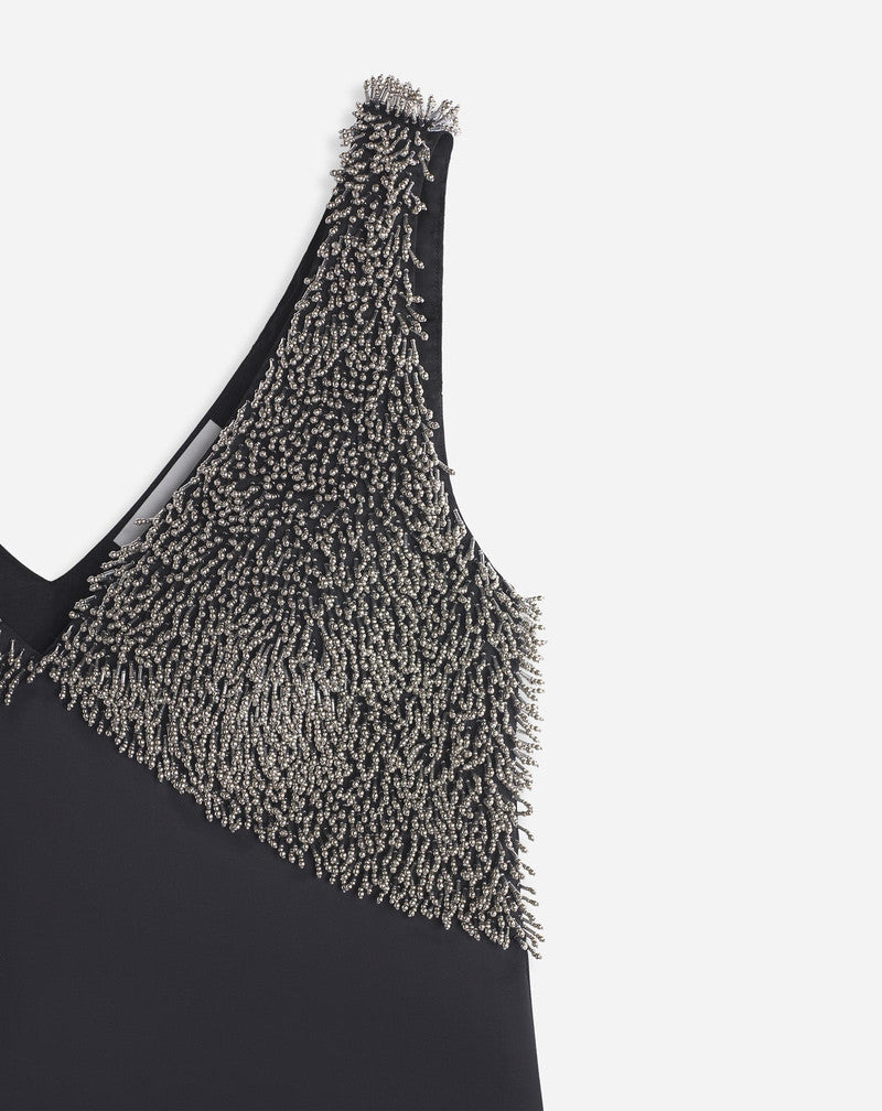 LANVIN WOMEN'S BLACK EMBROIDERED V-NECK DRESS